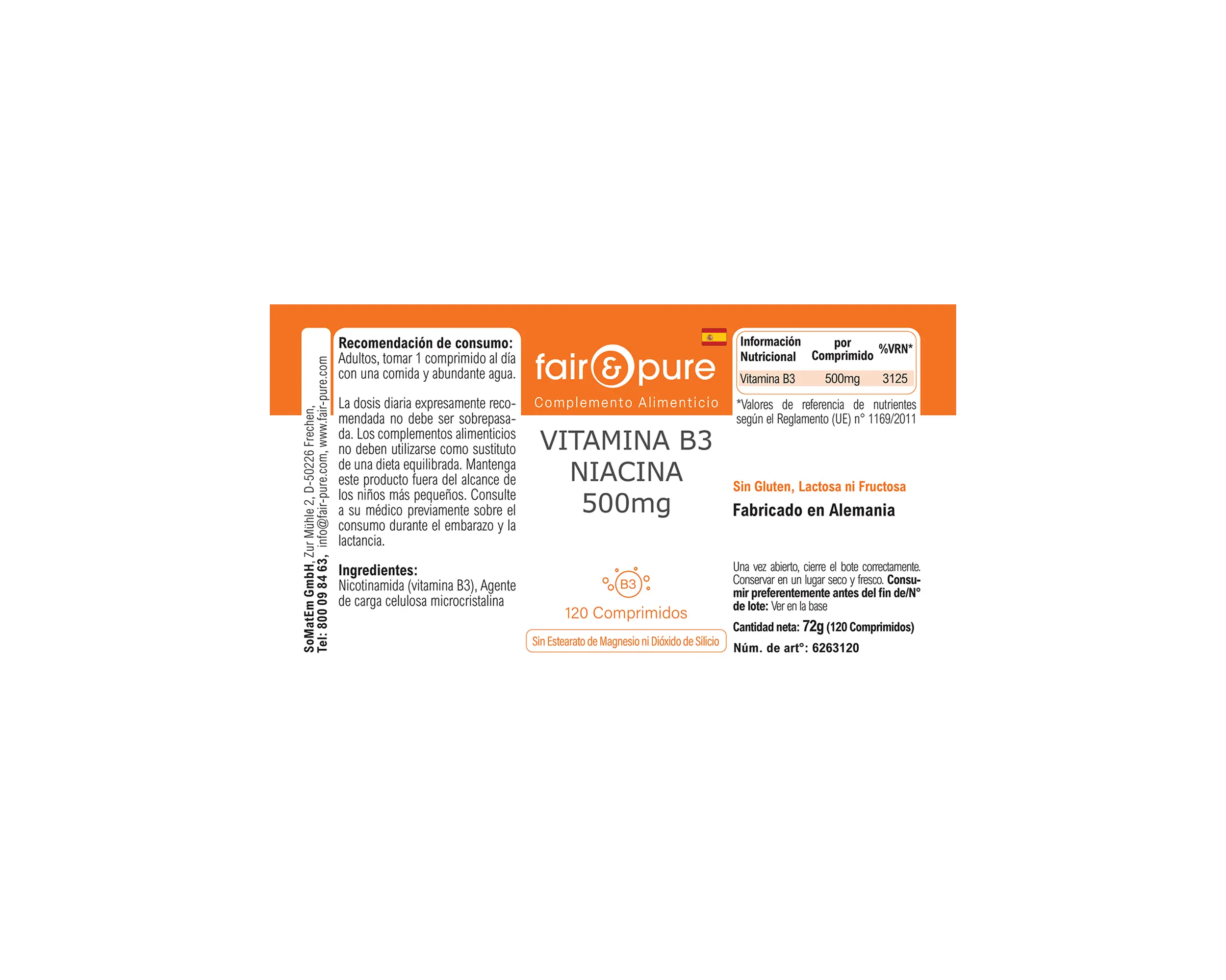 Vitamine B3 Niacine 500mg - 120 Comprimés | fair-pure
