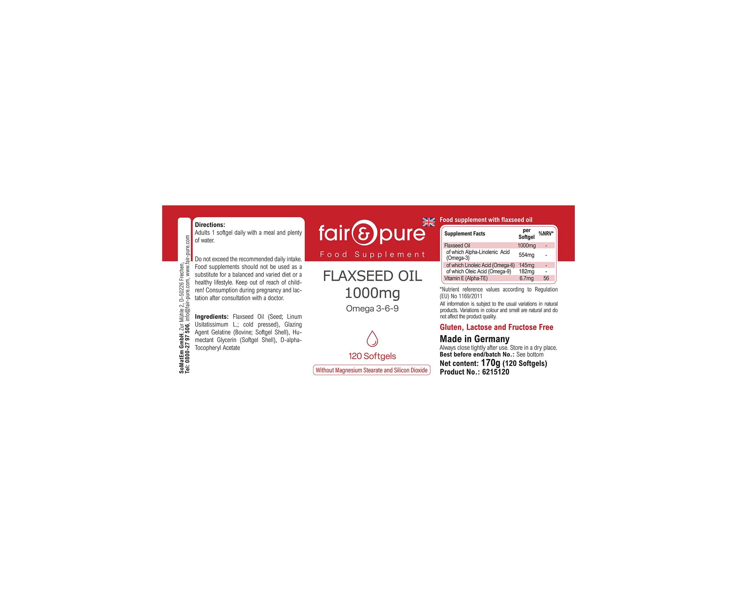 Flaxseed Oil 1000mg Omega 3-6-9 - 120 Softgels | fair-pure