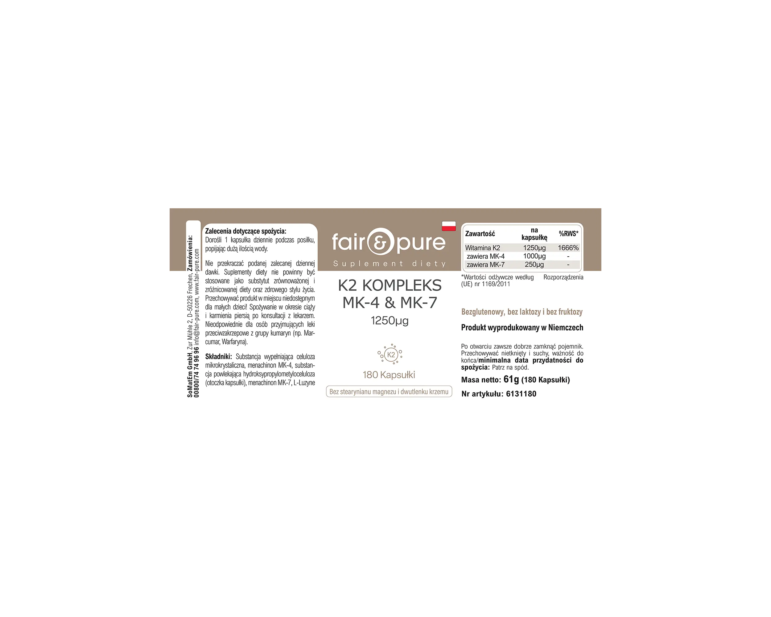 Complexe de Vitamine K2 1250µg - facile à avaler | fair-pure