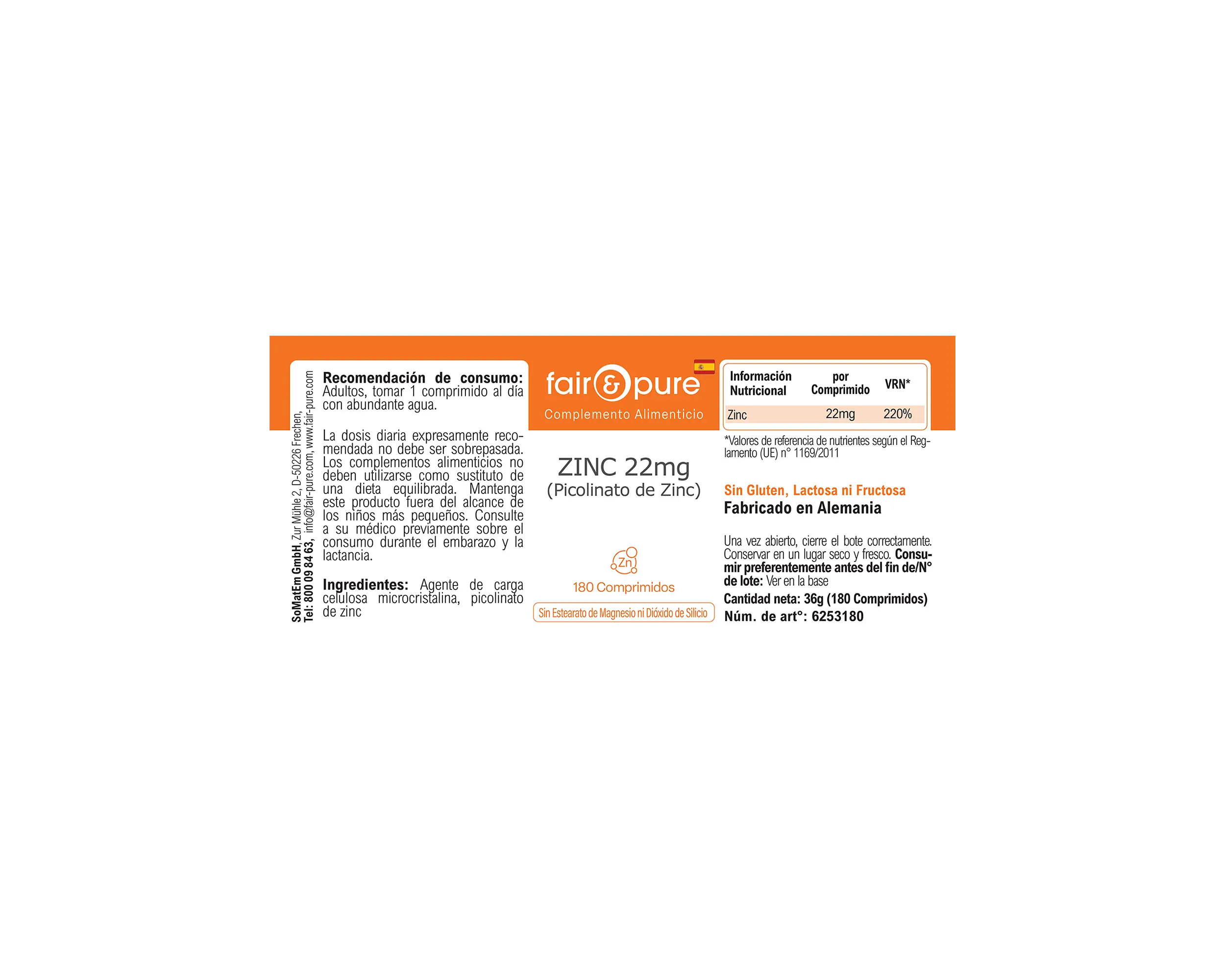 ZINC 22mg (Zinc Picolinate) - 180 Tablets | fair-pure
