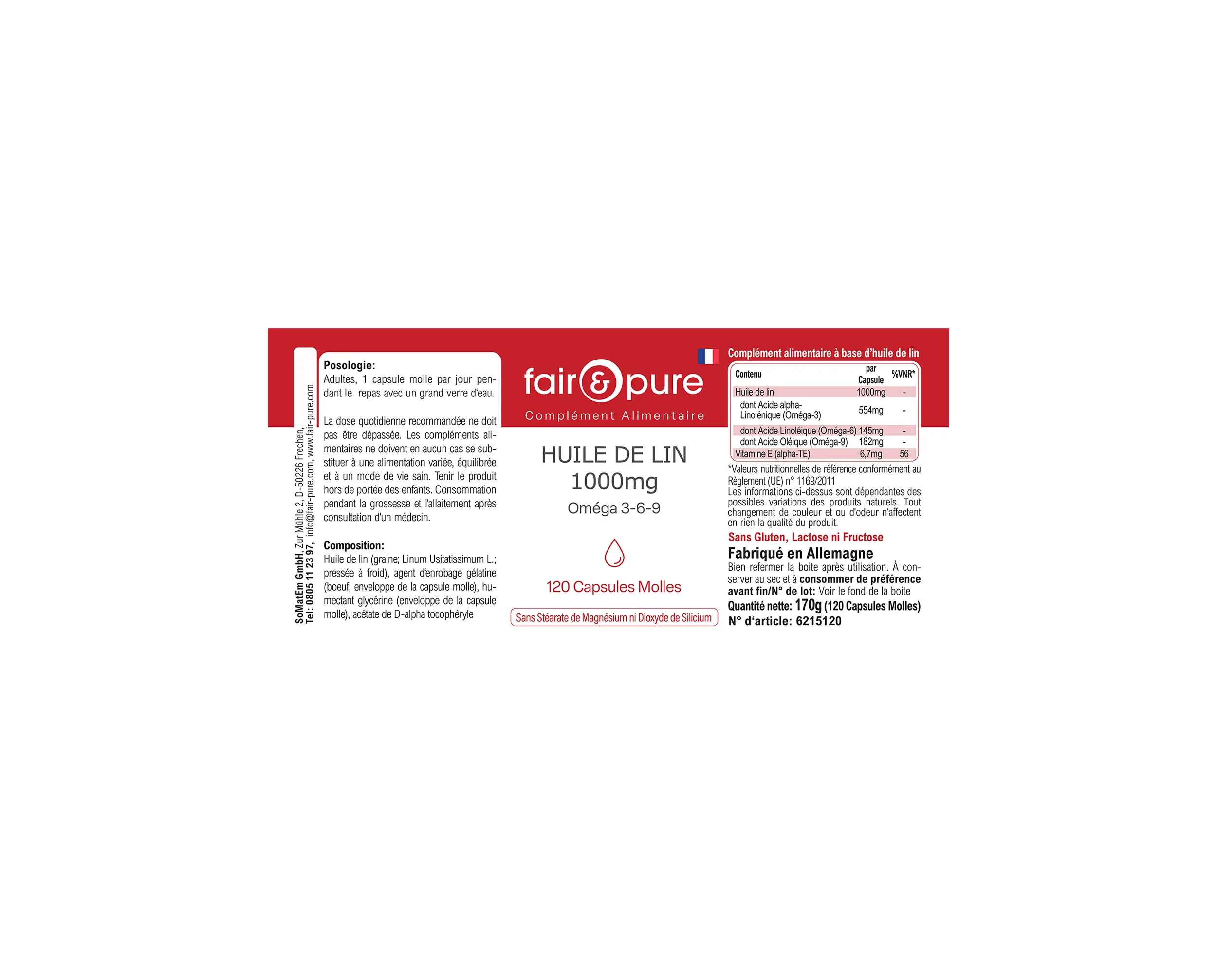 Flaxseed Oil 1000mg Omega 3-6-9 - 120 Softgels | fair-pure