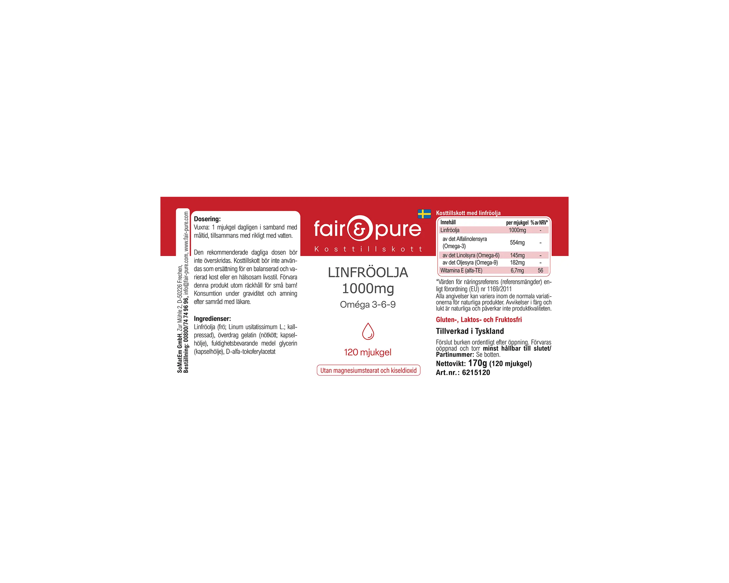 Flaxseed Oil 1000mg Omega 3-6-9 - 120 Softgels | fair-pure