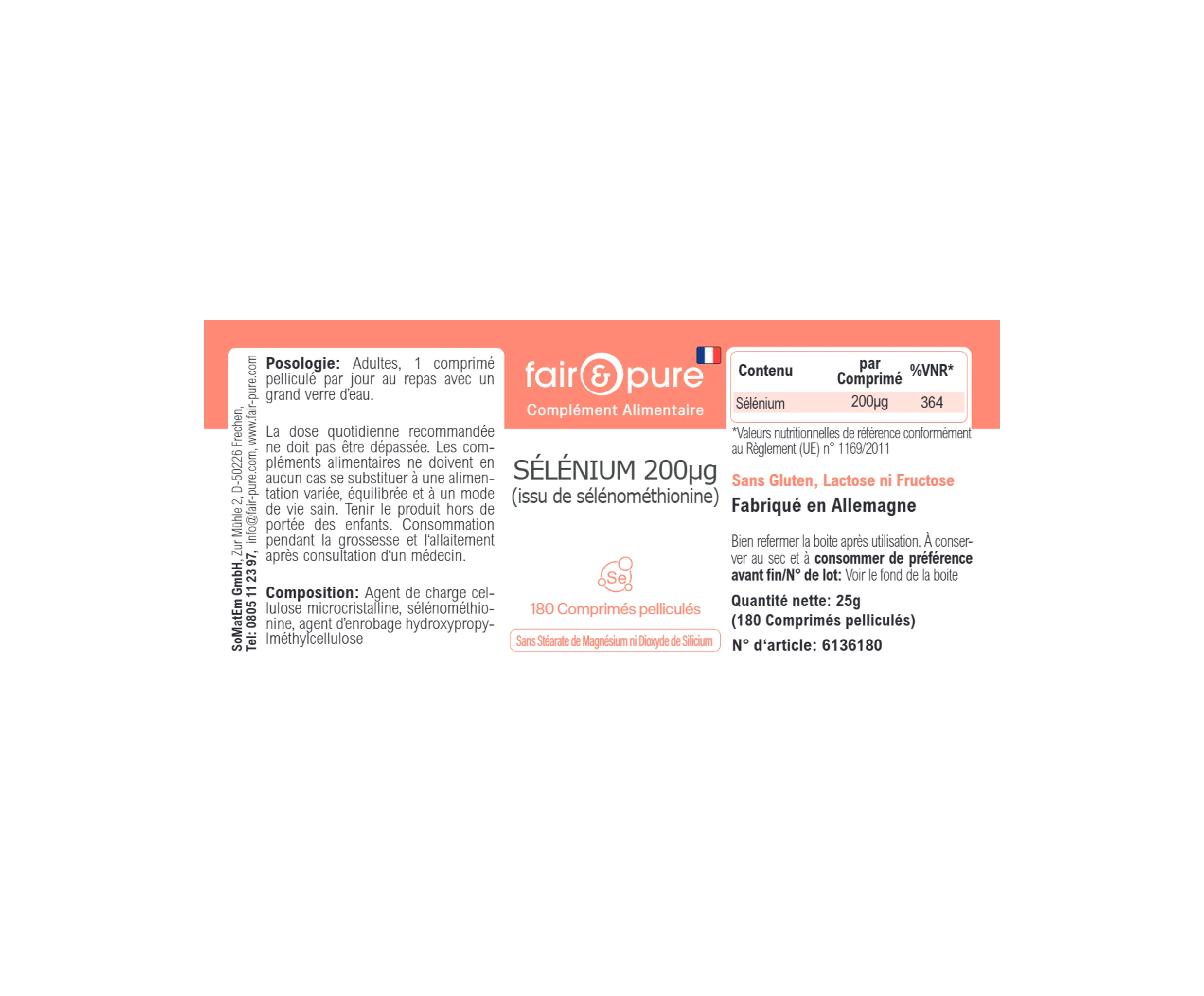 SELENIO 200µg (de selenometionina) - 180 comprimidos recubiertos con película | fair-pure