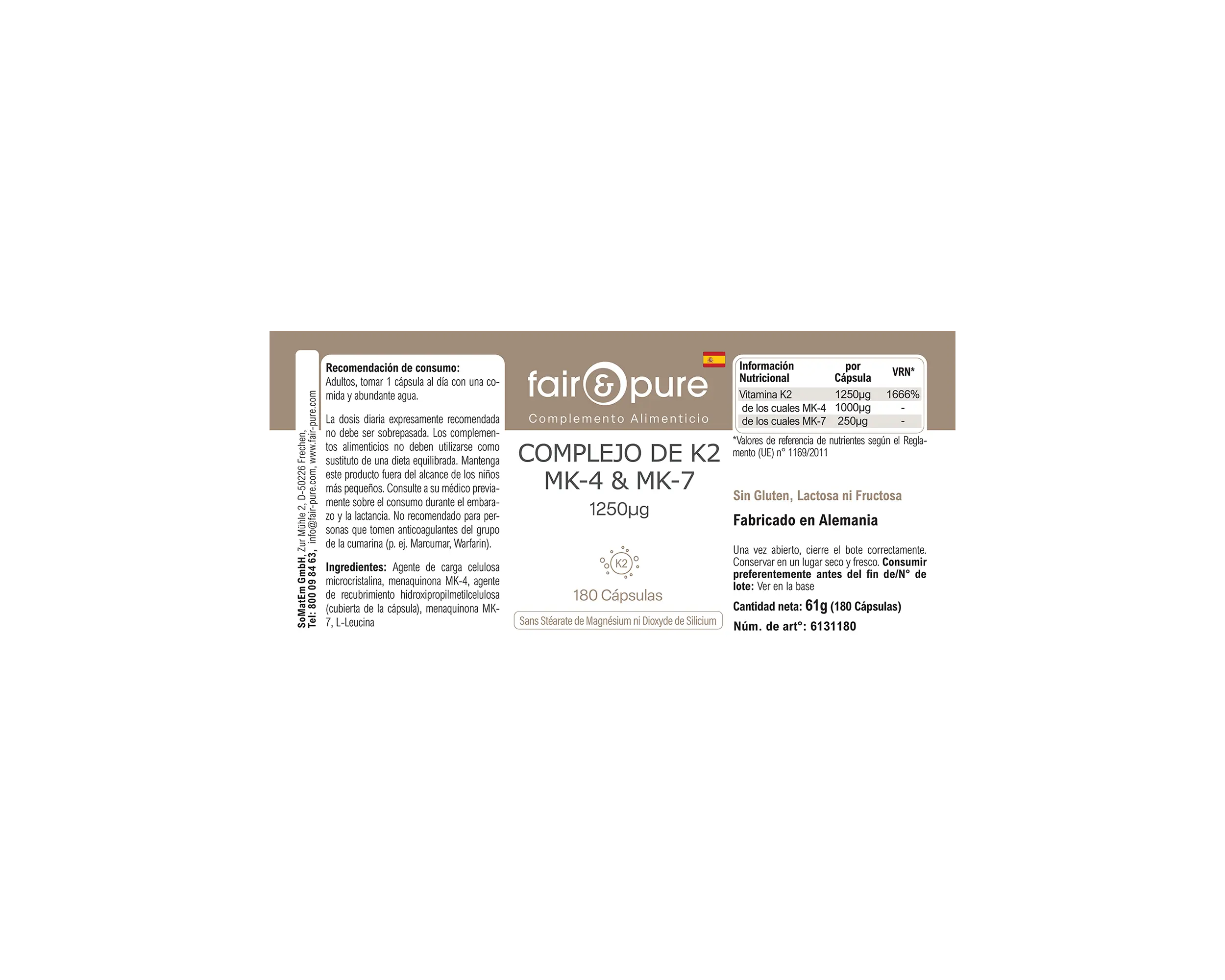 Complexe de Vitamine K2 1250µg - facile à avaler | fair-pure
