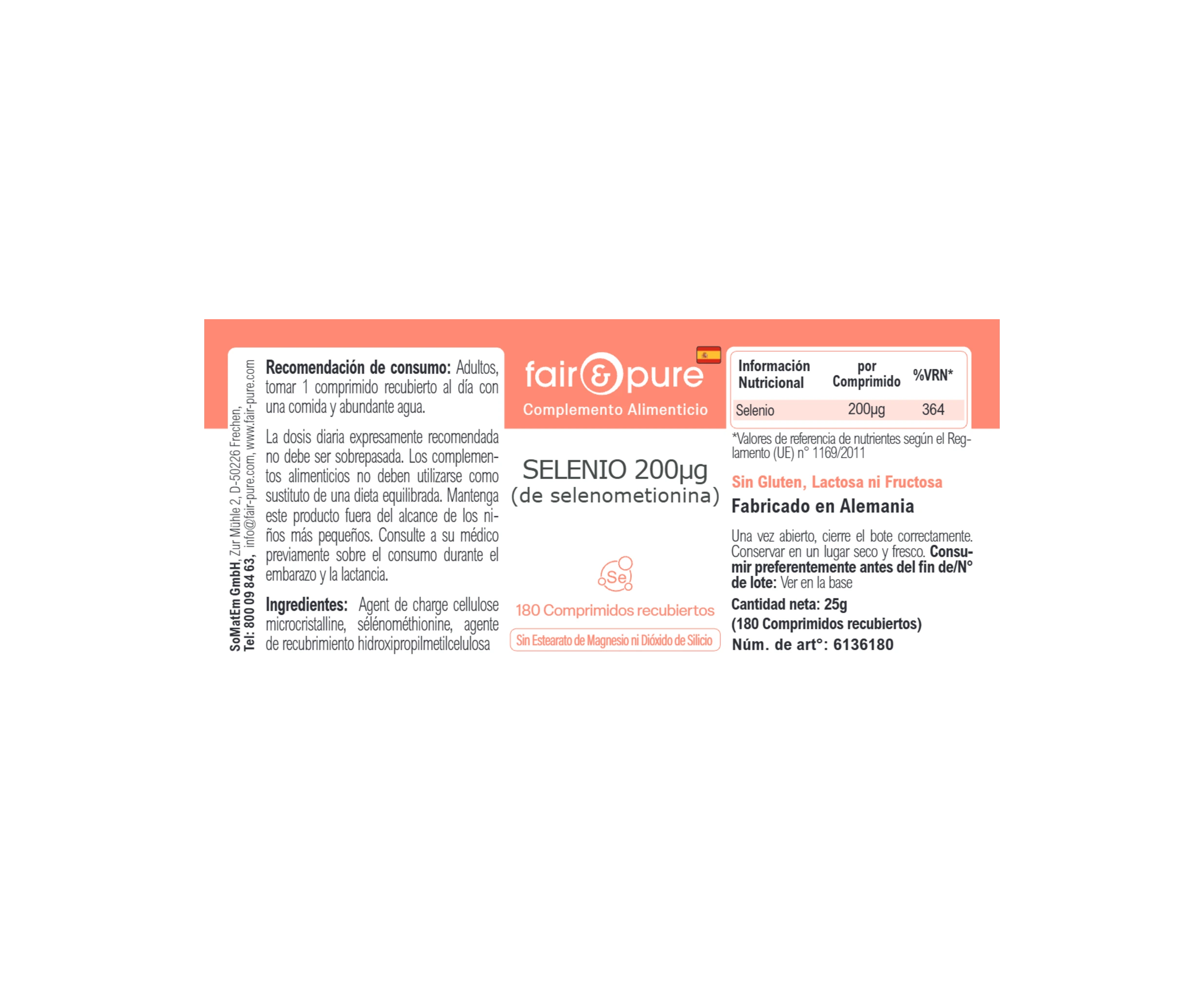 SELENIO 200µg (de selenometionina) - 180 comprimidos recubiertos con película | fair-pure