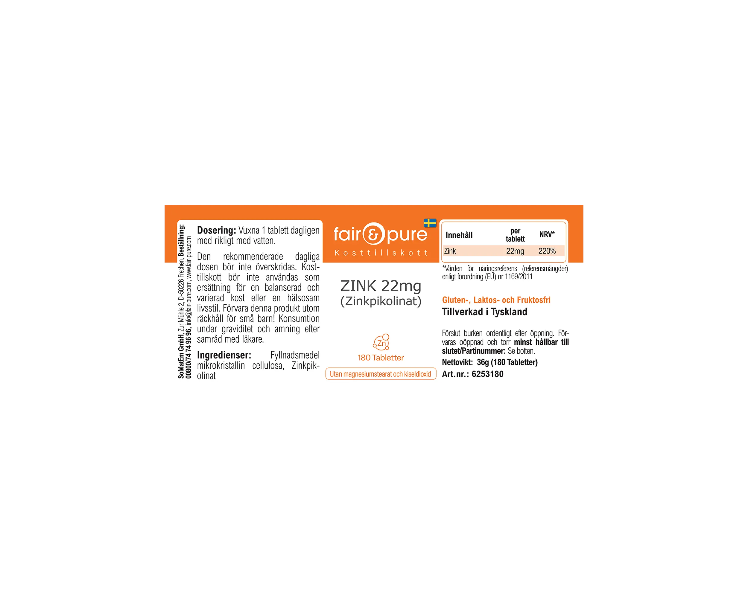 ZINC 22mg (Zinc Picolinate) - 180 Tablets | fair-pure