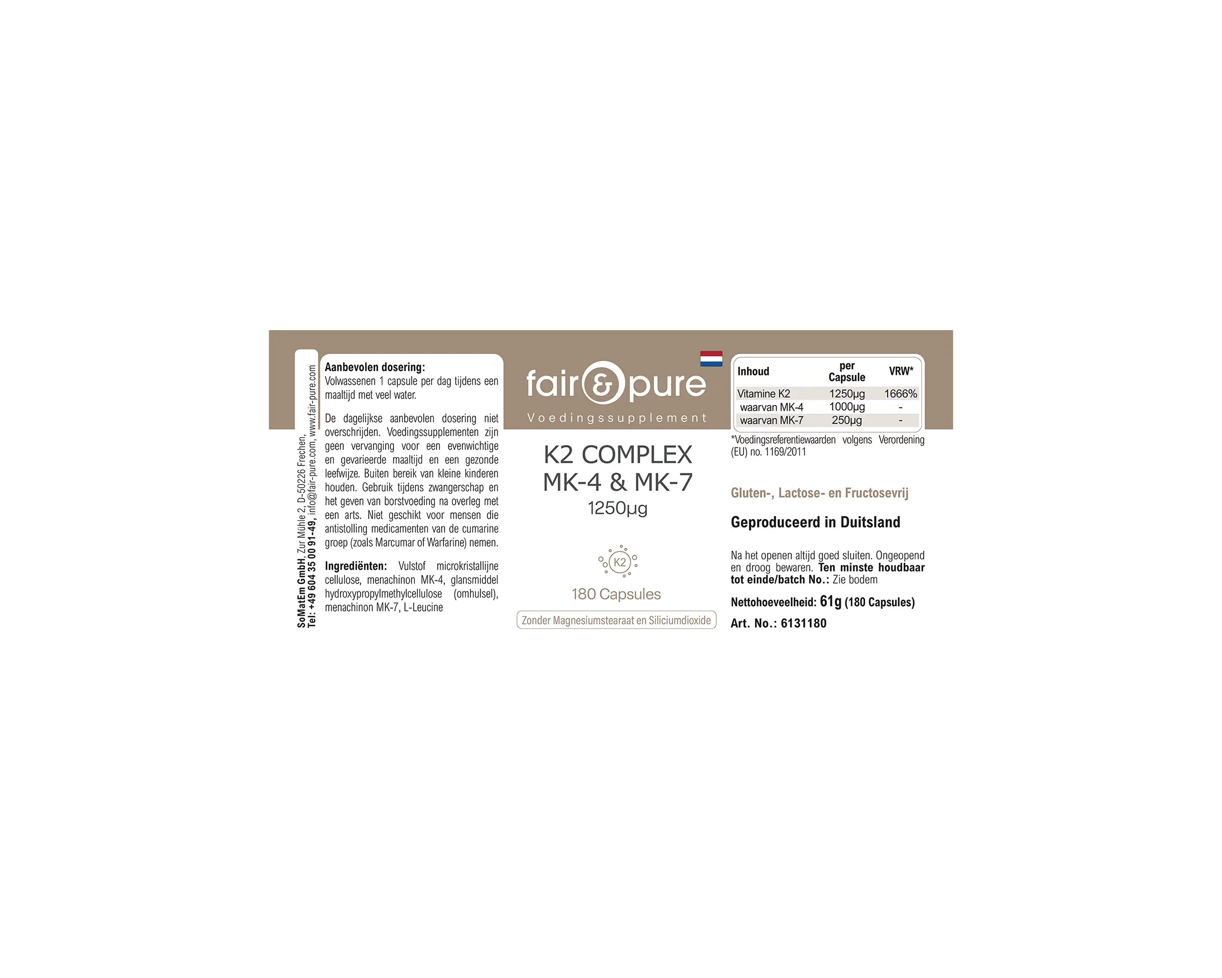 Complexe de Vitamine K2 1250µg - facile à avaler | fair-pure
