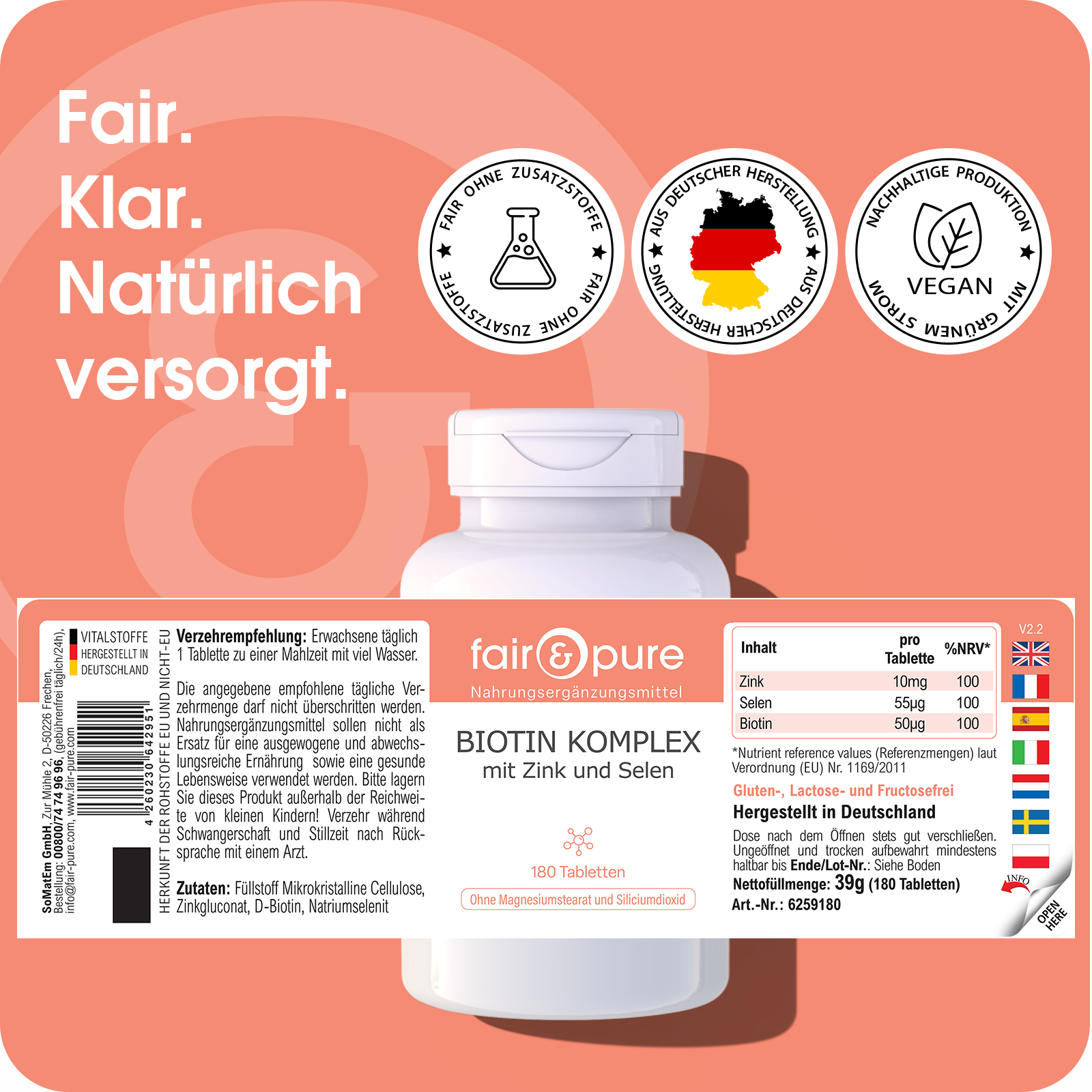 Biotin Complex with Zinc and Selenium - 180 Tablets | fair-pure
