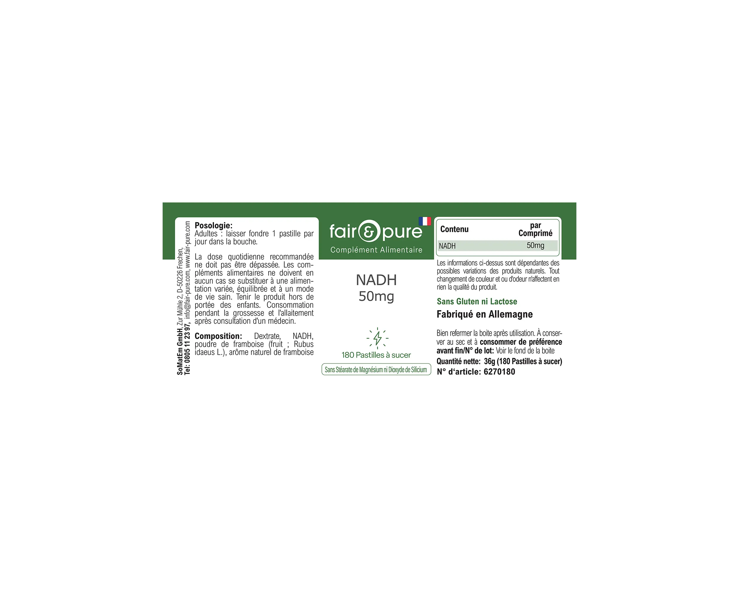 NADH 50mg - 180 Comprimidos para Chupar | fair-pure