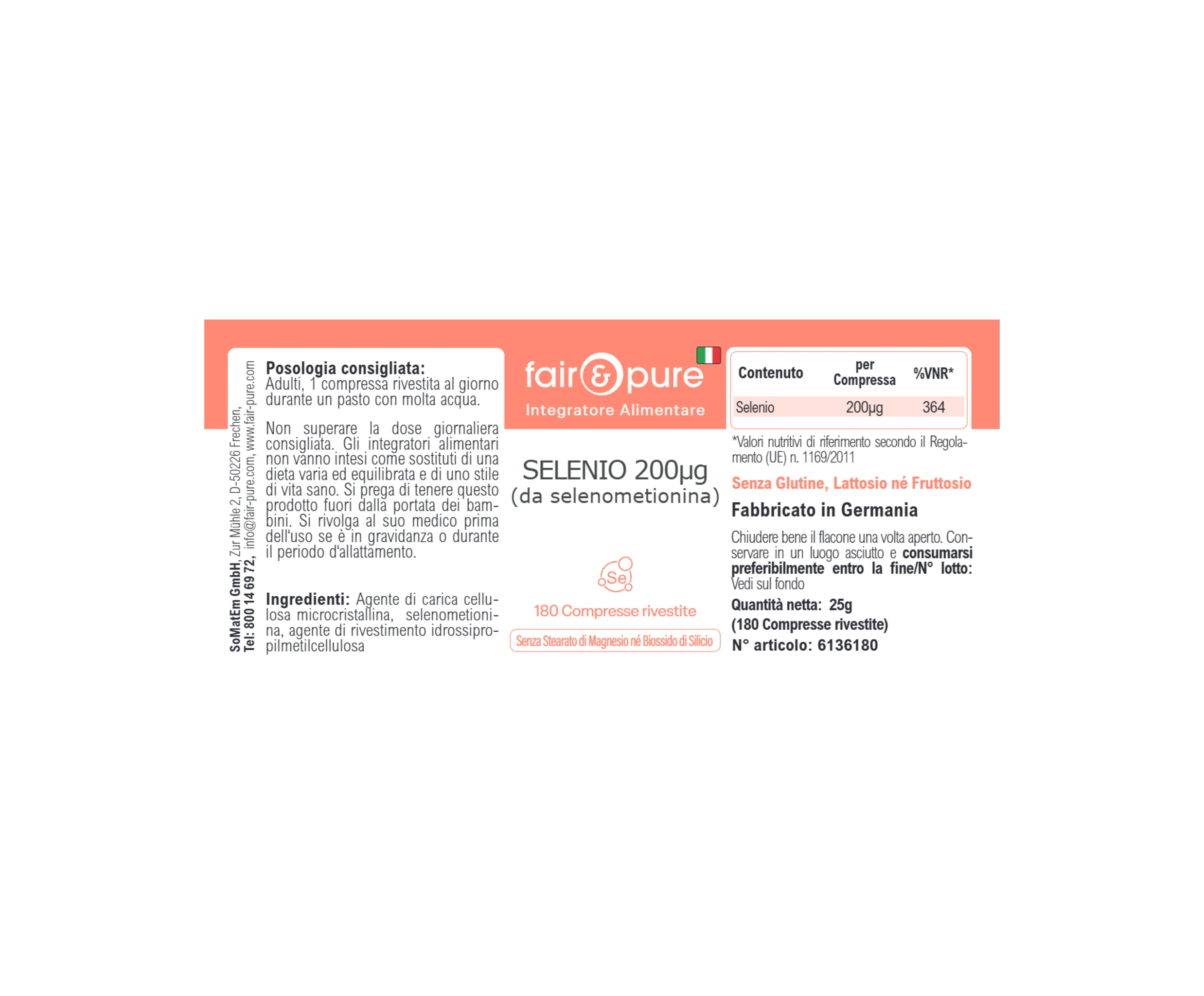 SELENIO 200µg (de selenometionina) - 180 comprimidos recubiertos con película | fair-pure