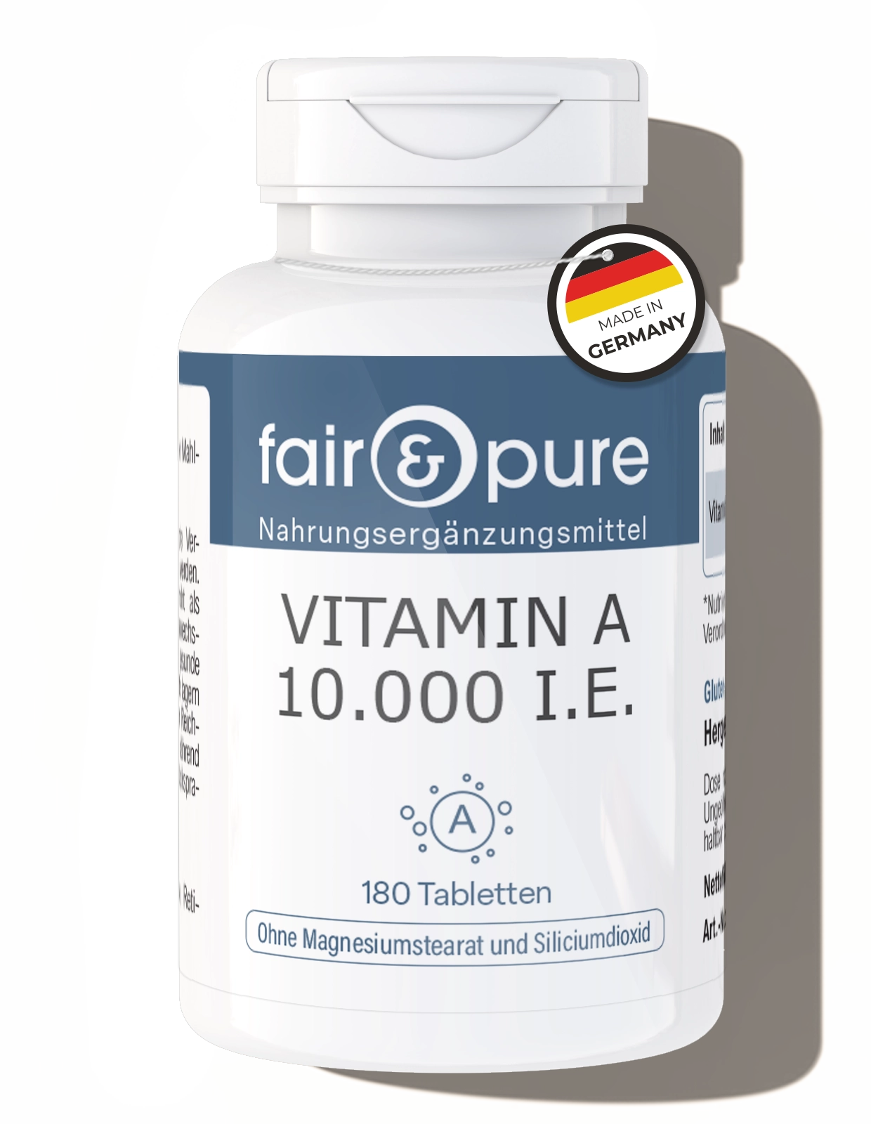 Vitamin A 10,000 IU - 180 tablets - for eyes, skin, immune system - vegan | fair-pure