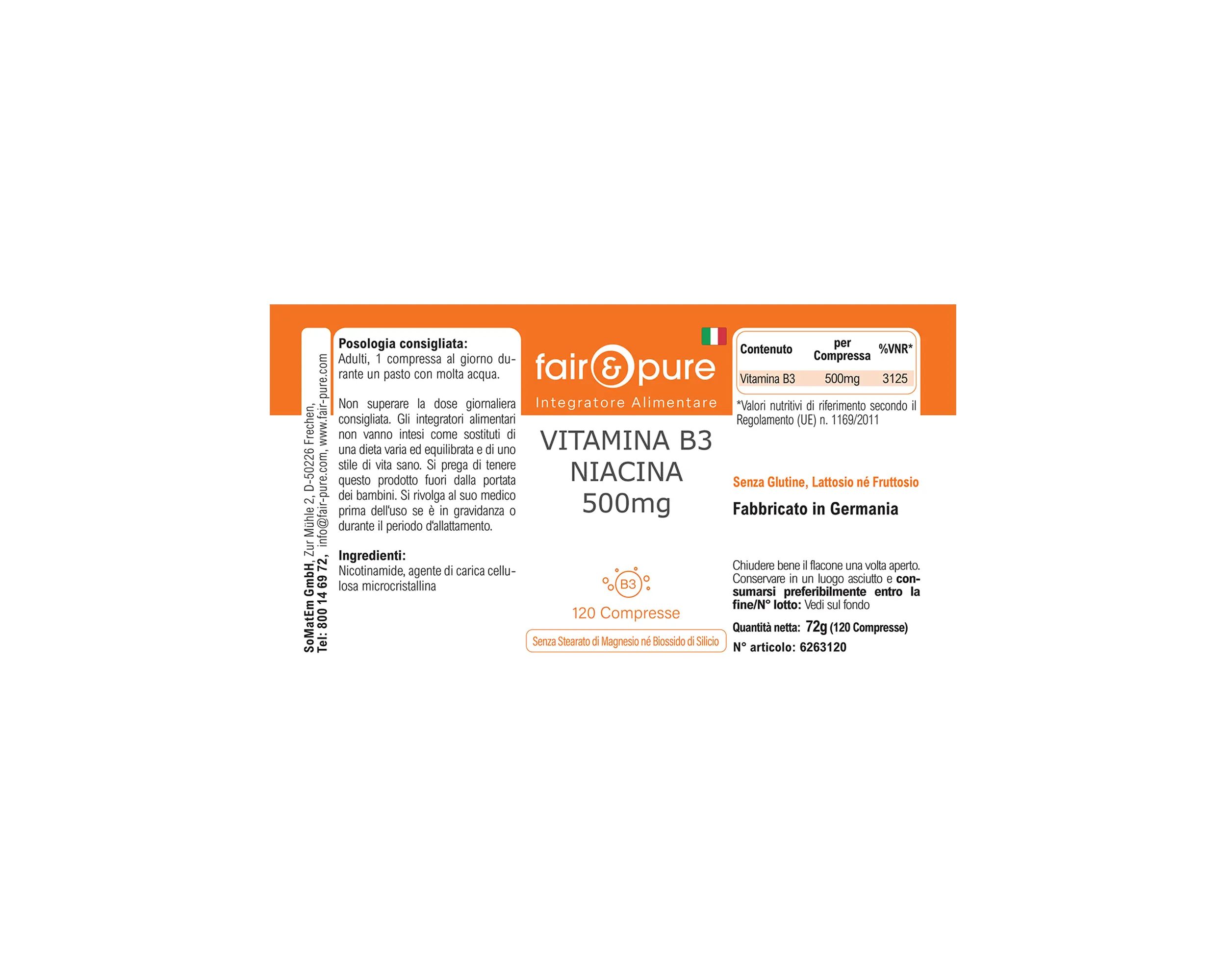 Vitamine B3 Niacine 500mg - 120 Comprimés | fair-pure