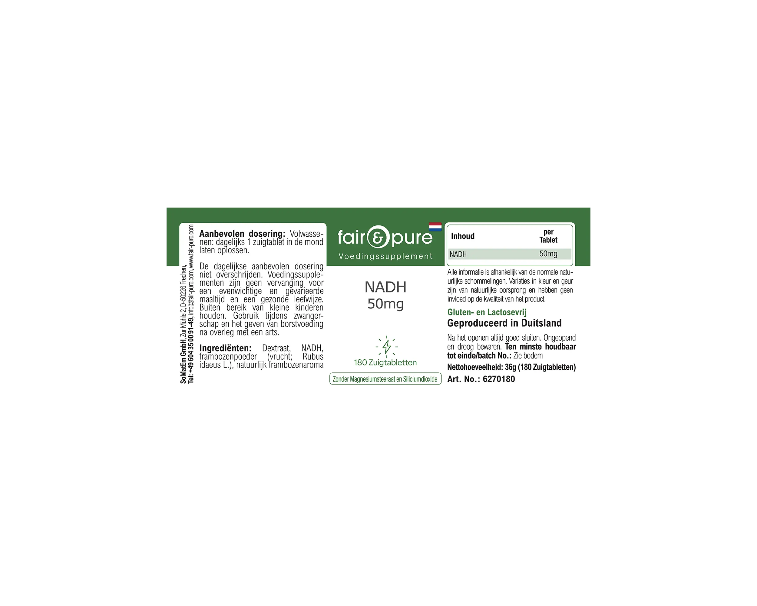 NADH 50mg - 180 Comprimidos para Chupar | fair-pure