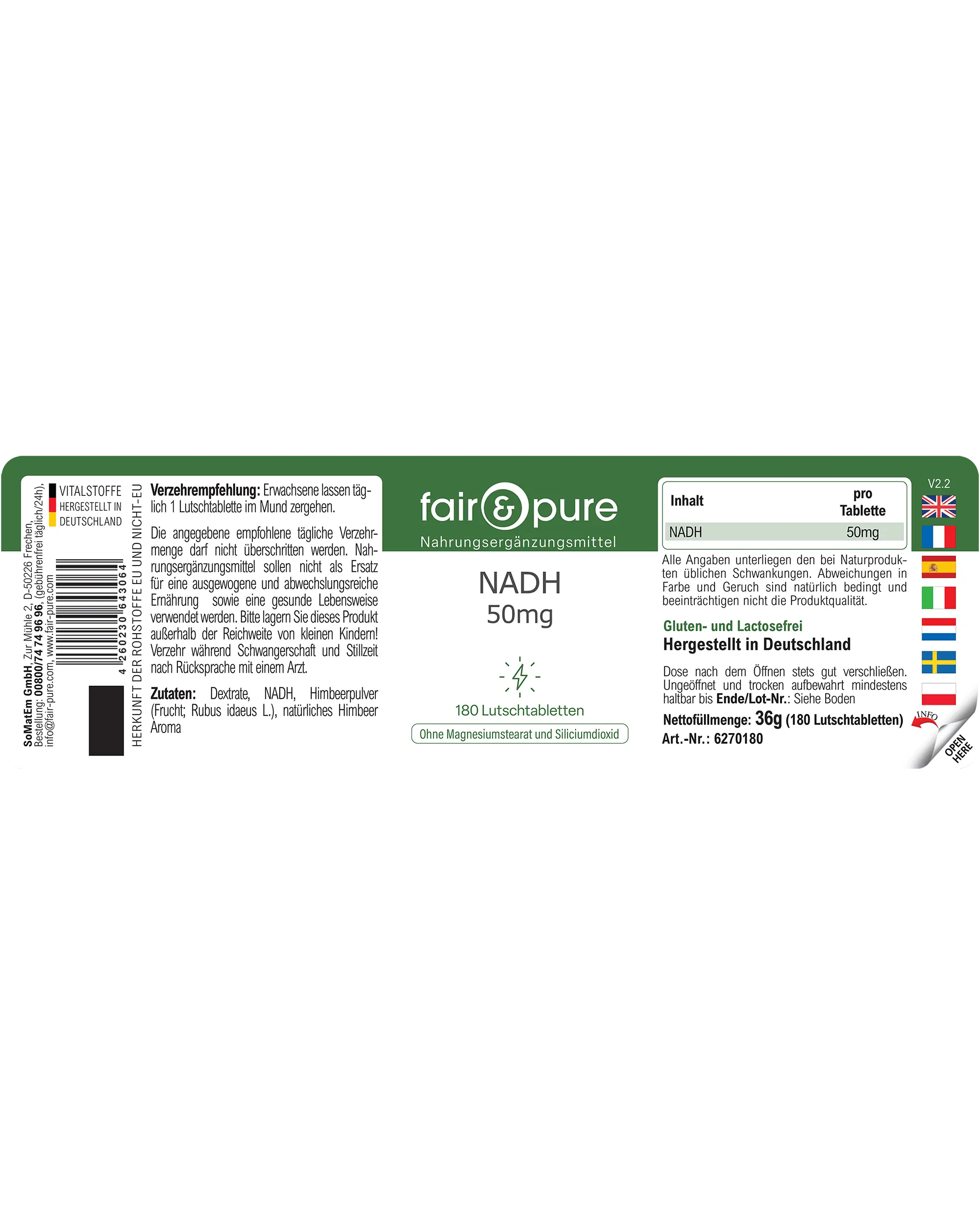 NADH 50mg - 180 Comprimidos para Chupar | fair-pure