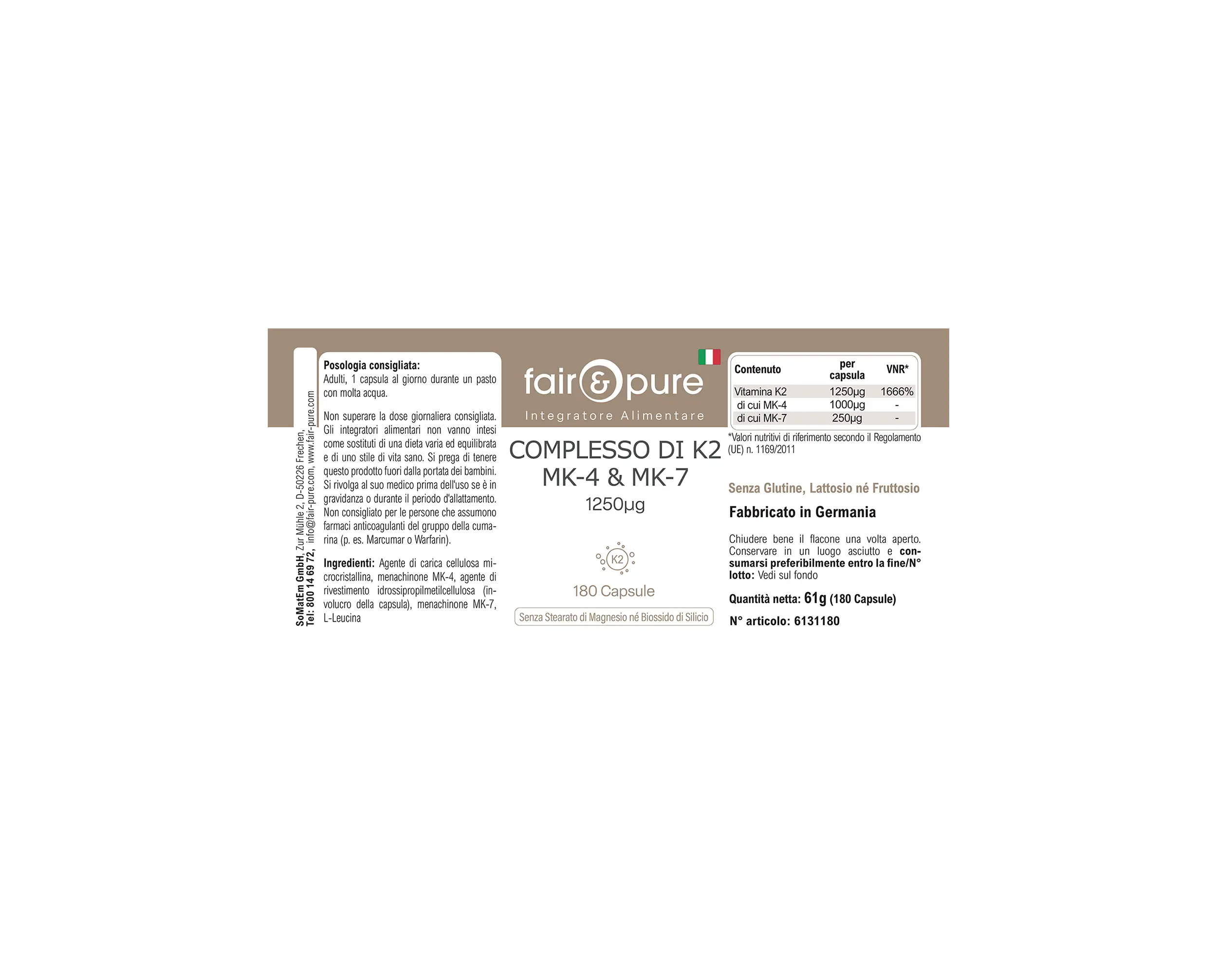 Complexe de Vitamine K2 1250µg - facile à avaler | fair-pure