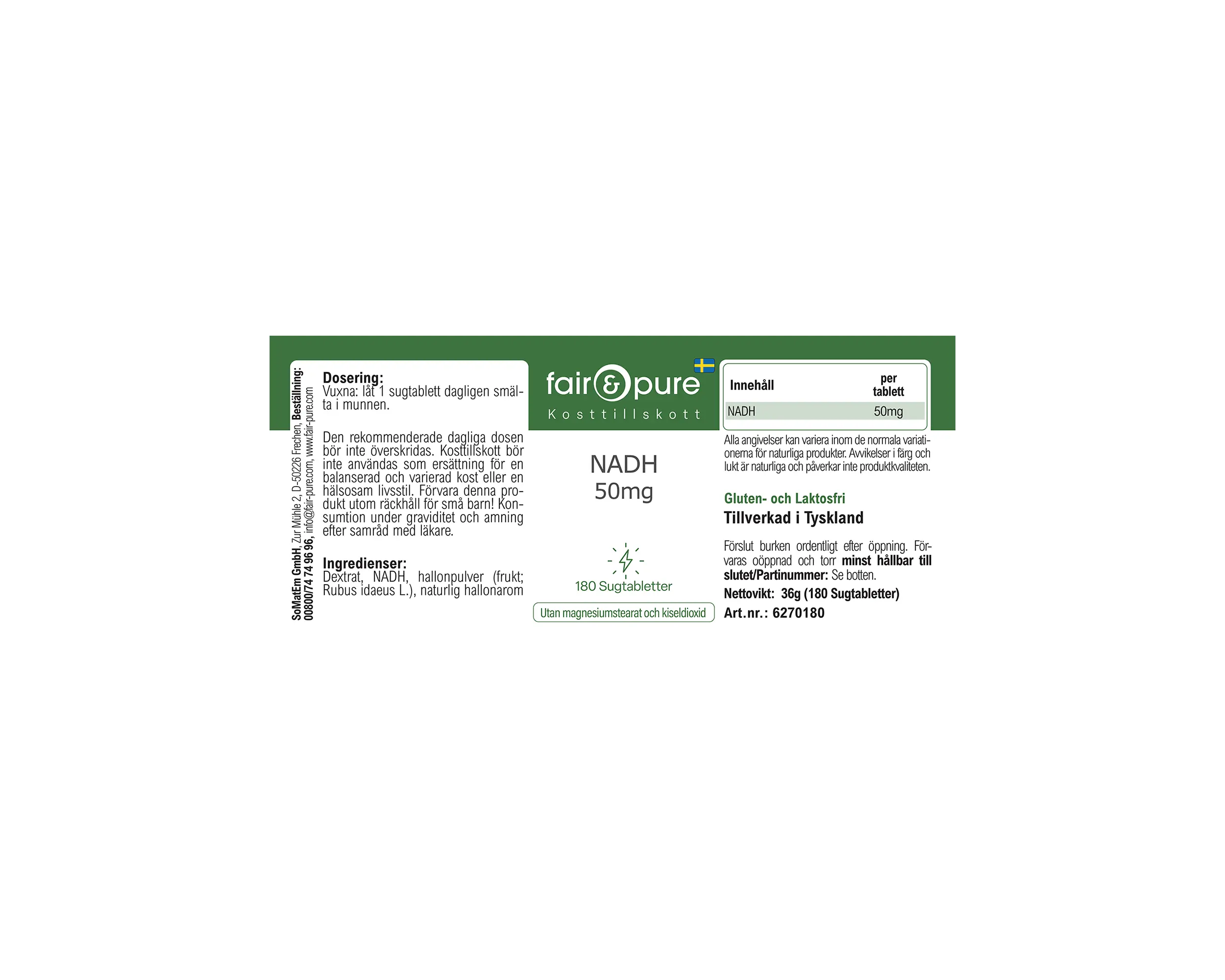 NADH 50mg - 180 Comprimidos para Chupar | fair-pure