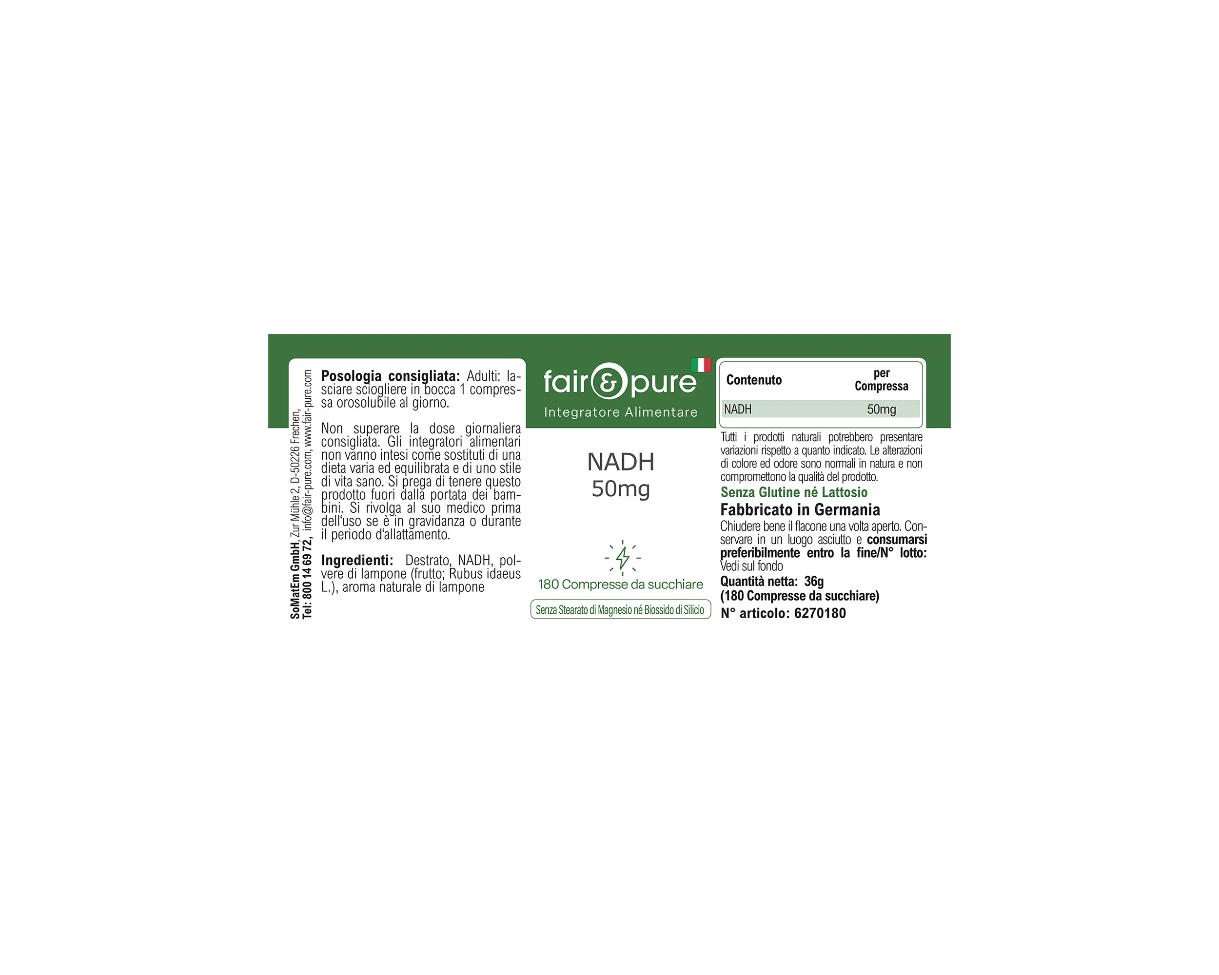 NADH 50mg - 180 Comprimidos para Chupar | fair-pure
