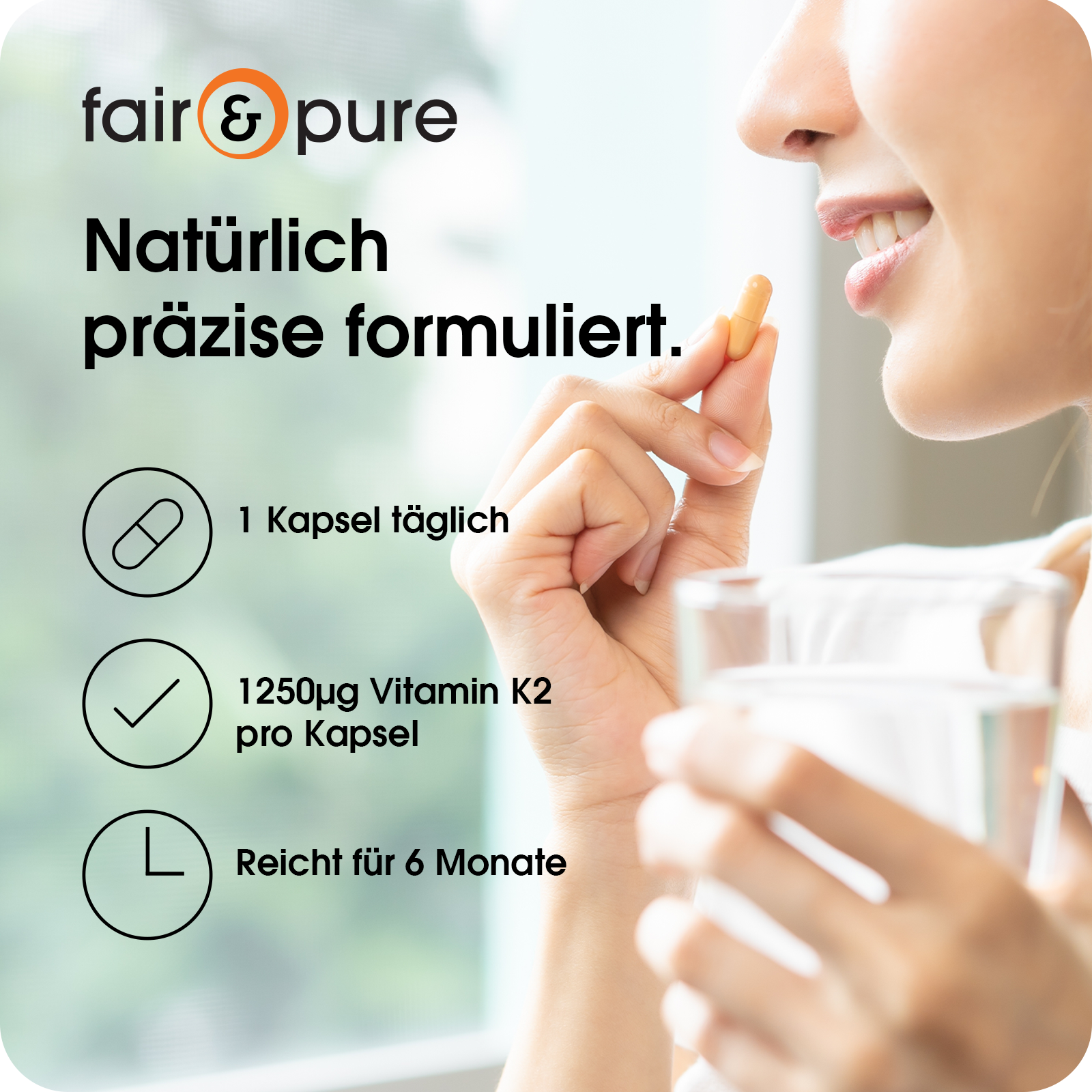 Complexe de Vitamine K2 1250µg - facile à avaler | fair-pure