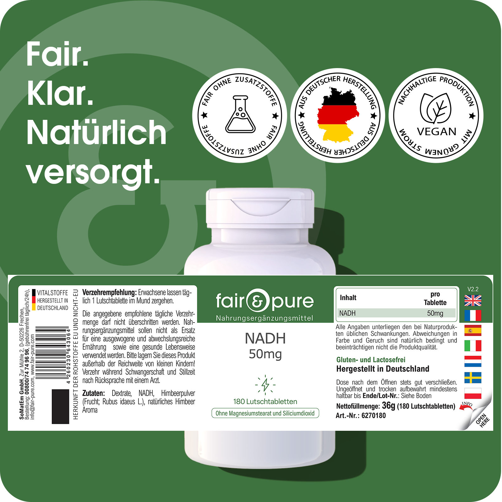 NADH 50mg - 180 Pastilles à Sucer | fair-pure