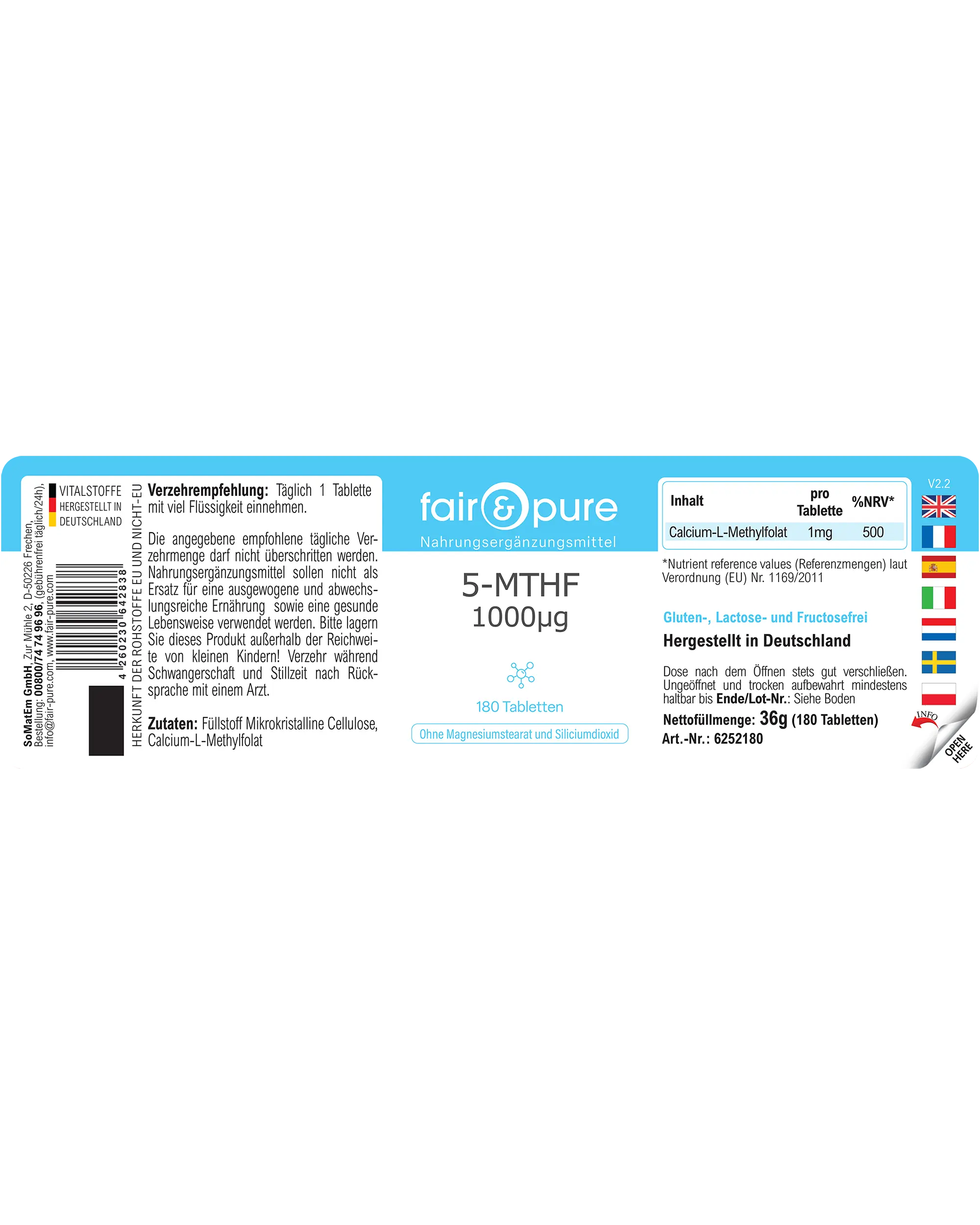 5-MTHF 1000µg - 180 Tabletten | fair-pure