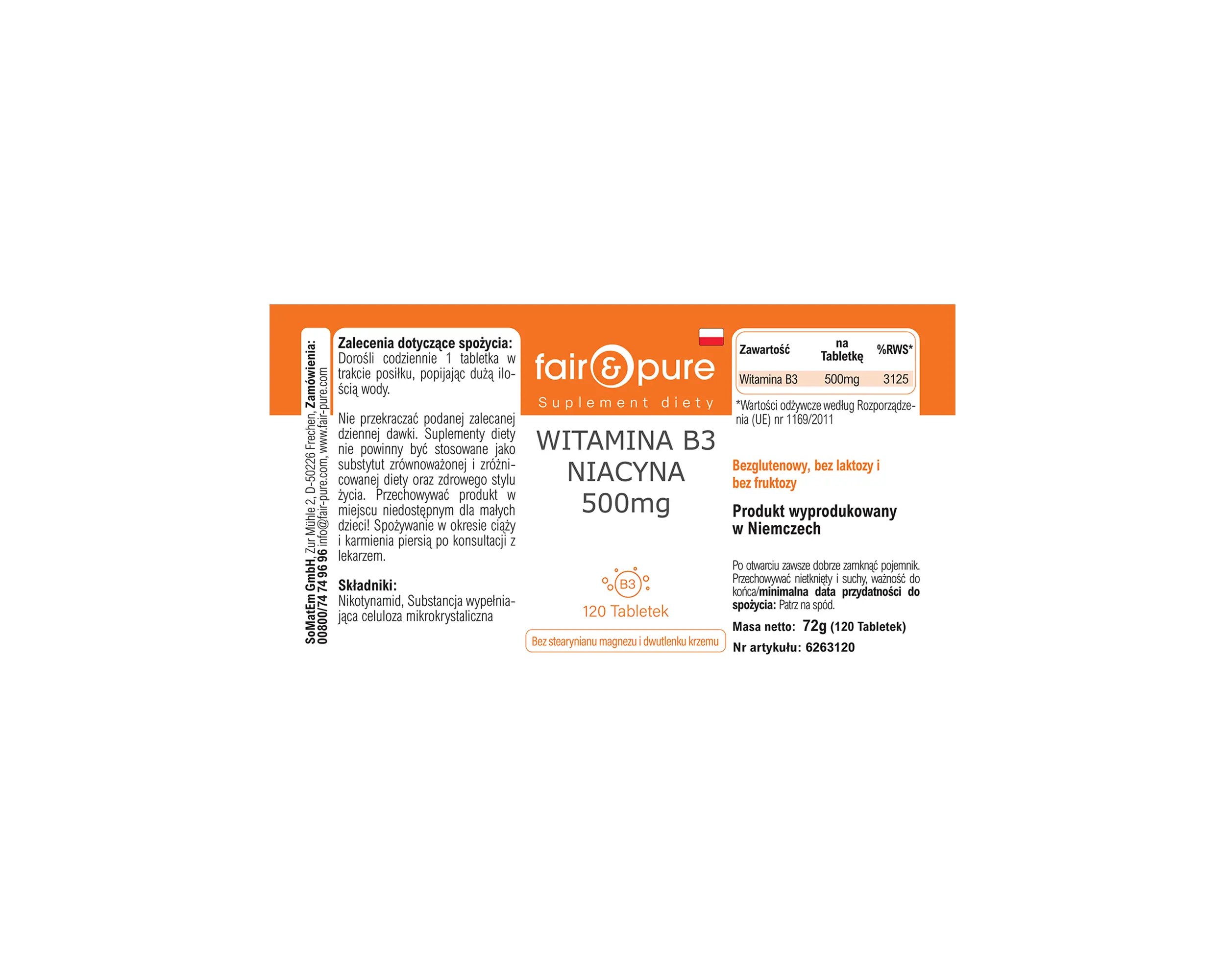 Vitamine B3 Niacine 500mg - 120 Comprimés | fair-pure