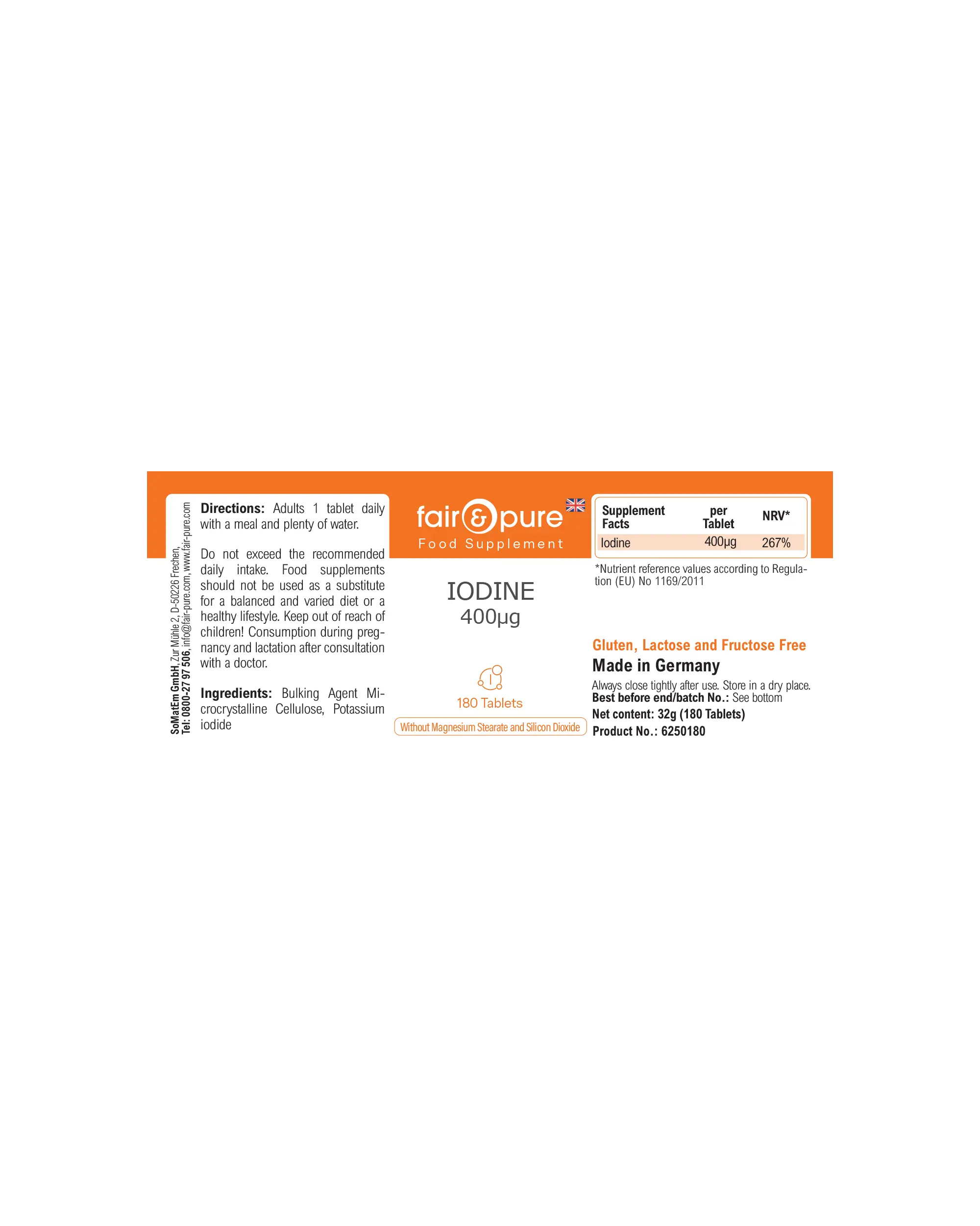 Iodine 400µg – 180 Tablets – Over 100% Daily Value | Fair & Pure