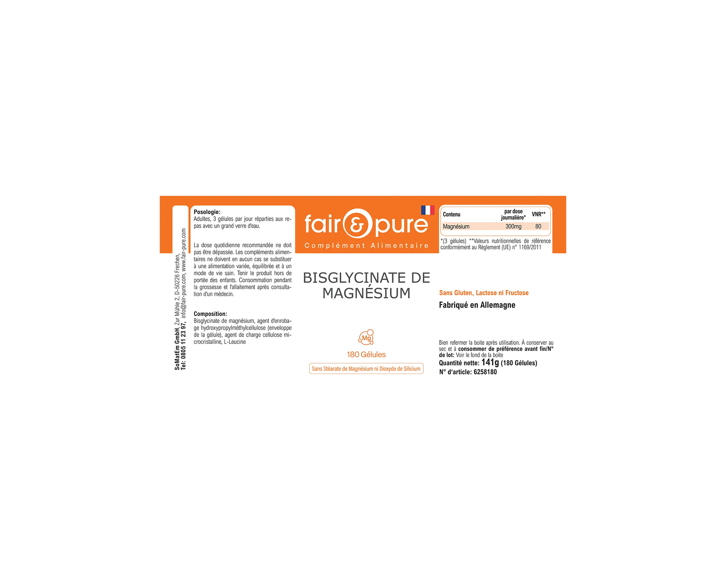 Bisglicinato di magnesio - 180 capsule | fair-pure