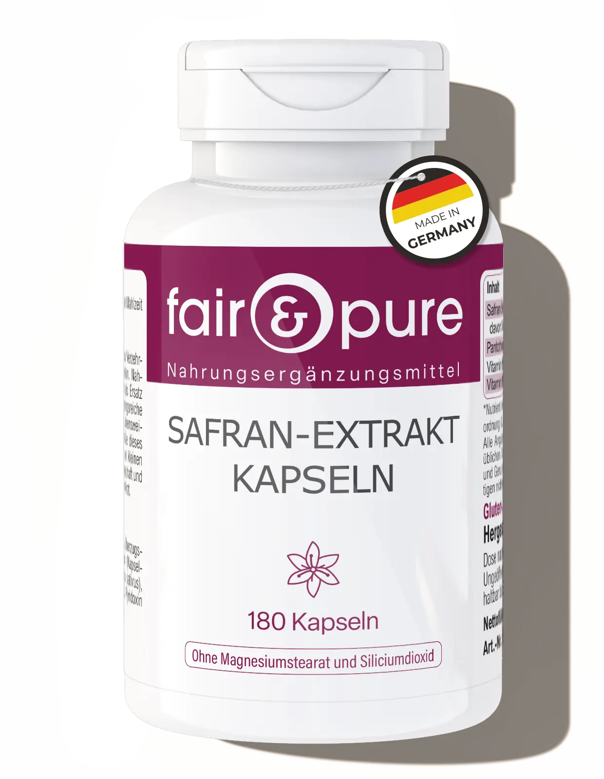 Capsule di estratto di zafferano - 180 capsule - con vitamine B5, B6 e B12 | fair-pure