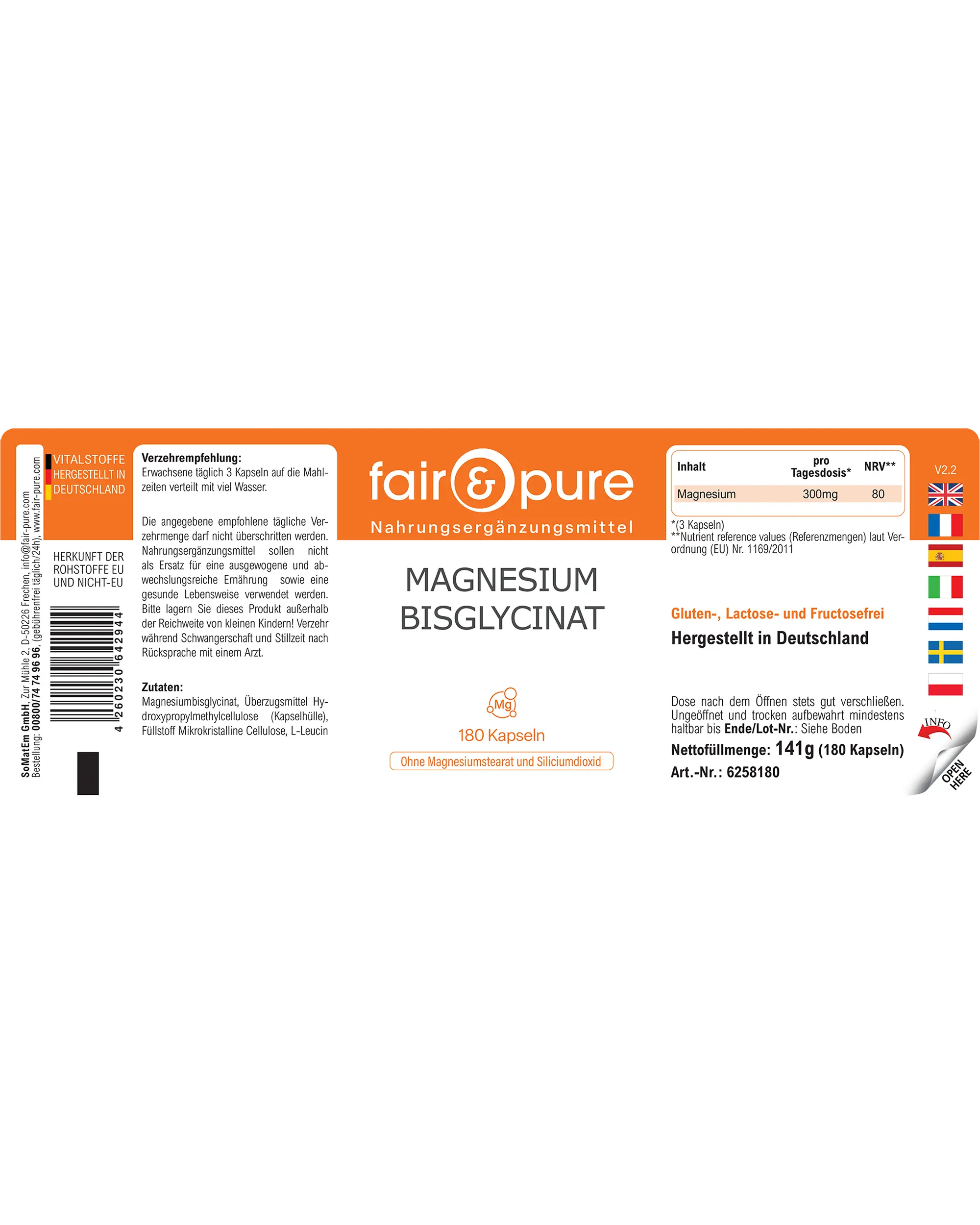 Bisglicinato di magnesio - 180 capsule | fair-pure