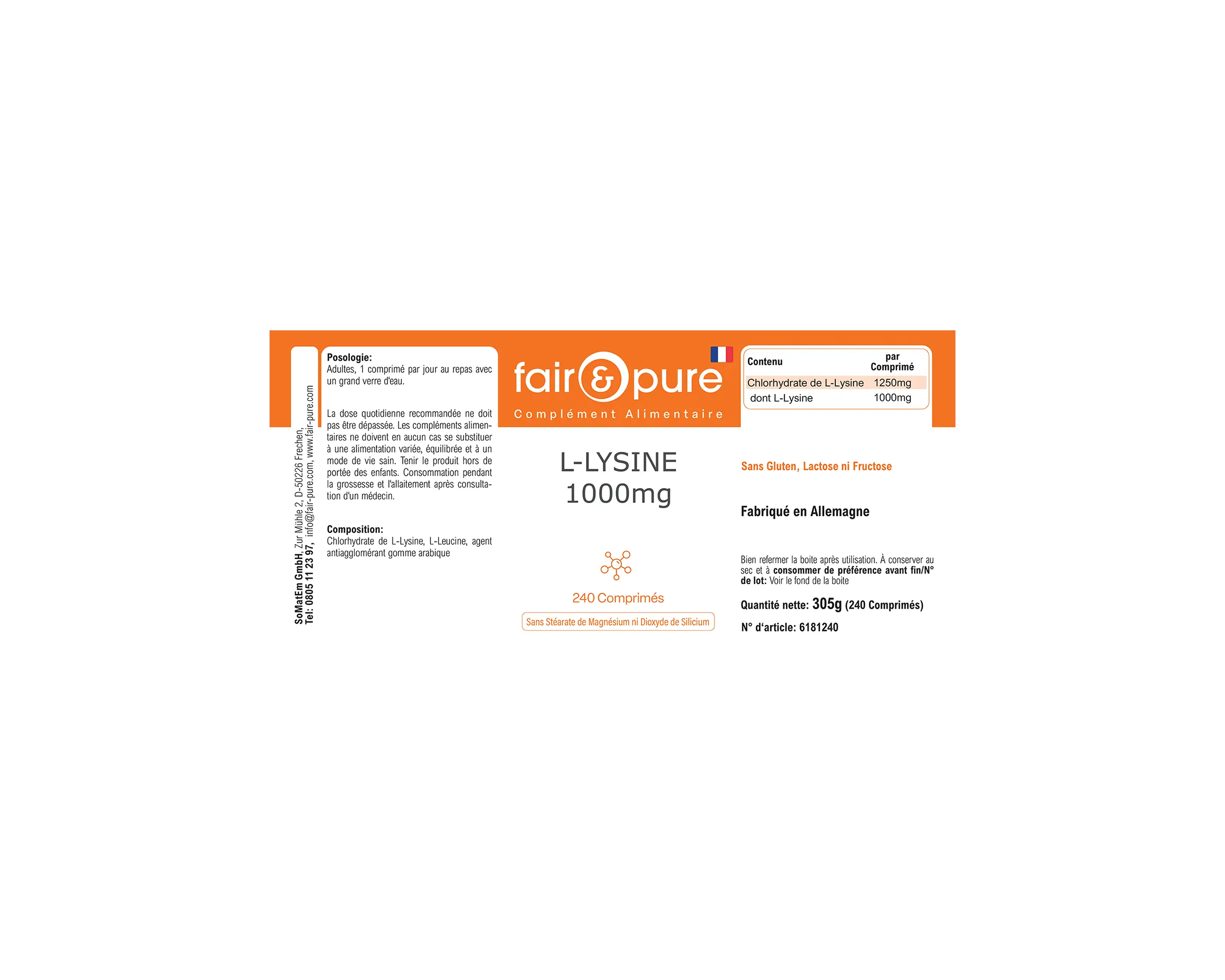 L-Lysin 1000mg - 240 Tabletten | fair-pure