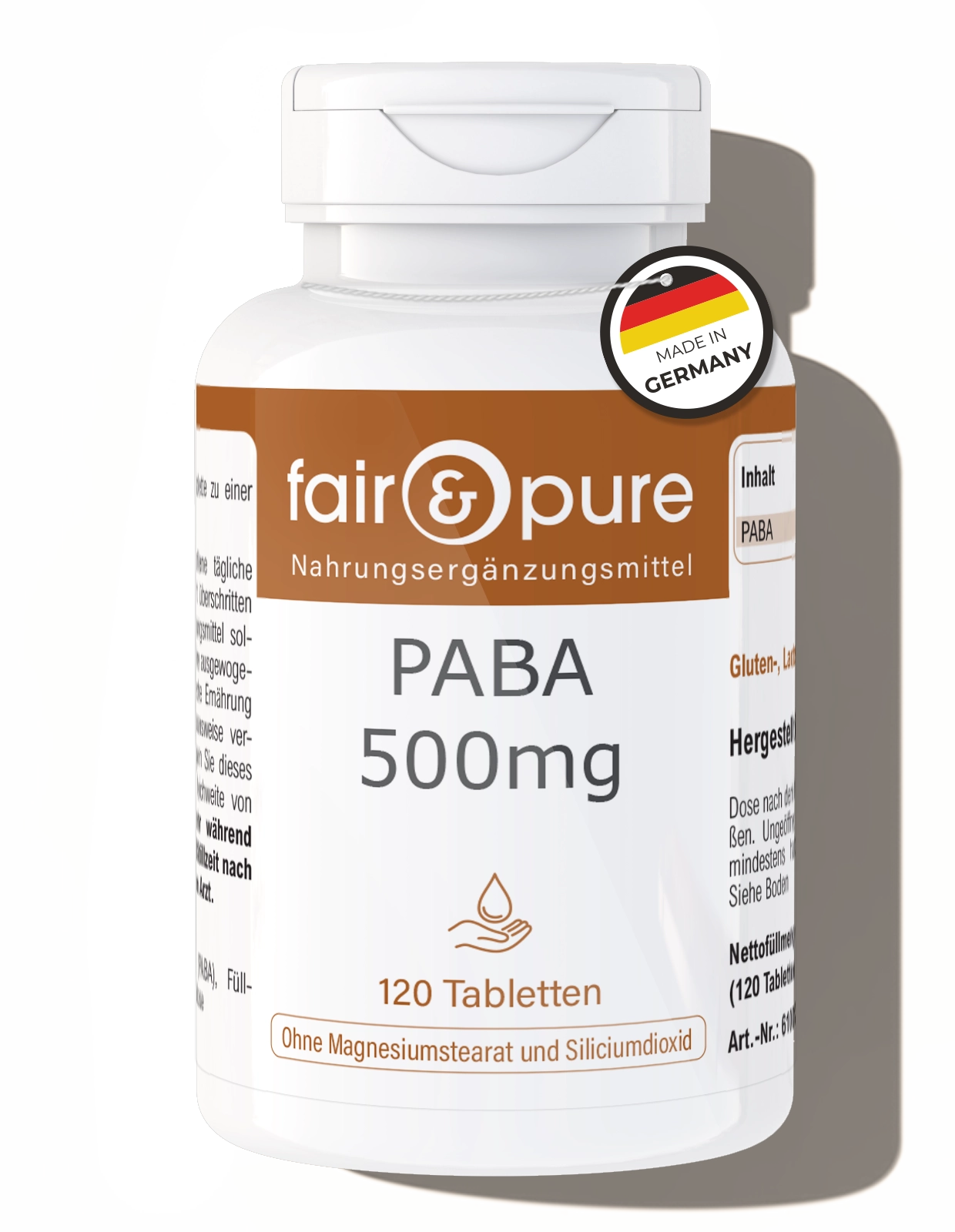 PABA 500 mg - 120 Tabletten - Para-Aminobenzoesäure - Vitamin B10 | fair & pure