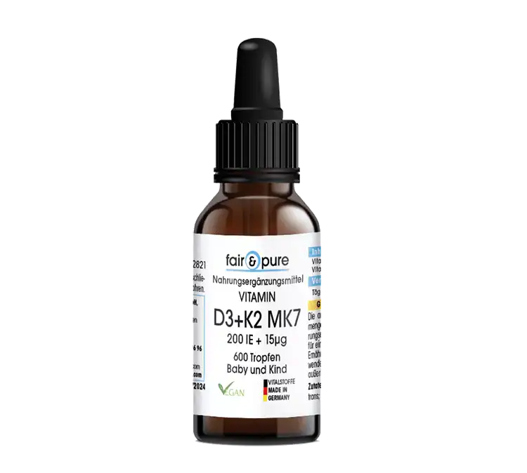 Vitamin D3 + K2 MK7 200 I.E. + 15μg 600 Tropfen | fair-pure
