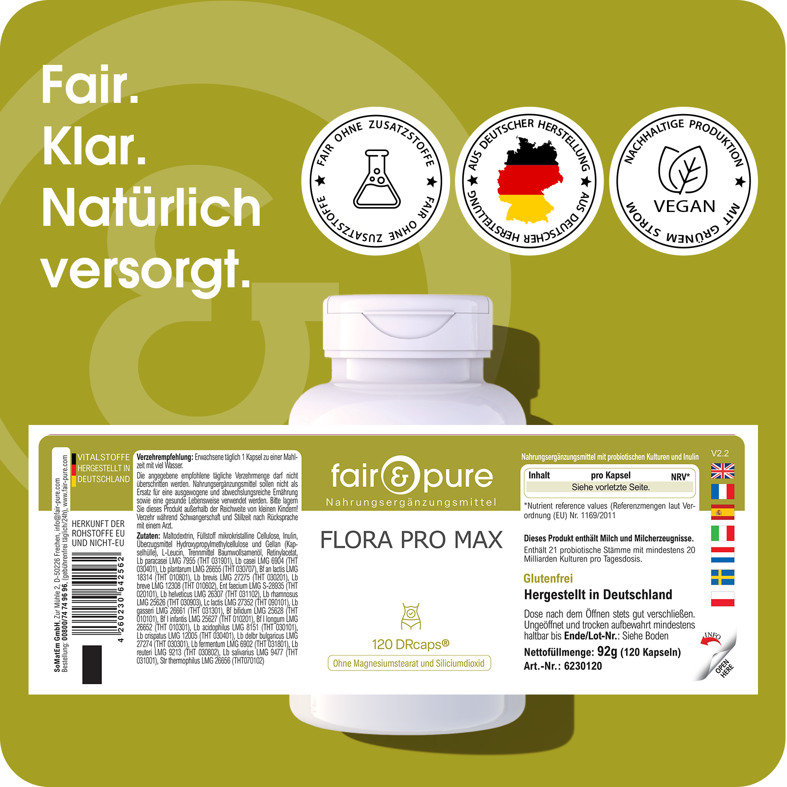 Flora Pro Max - 120 DRcaps® - with 21 bacterial strains | fair-pure