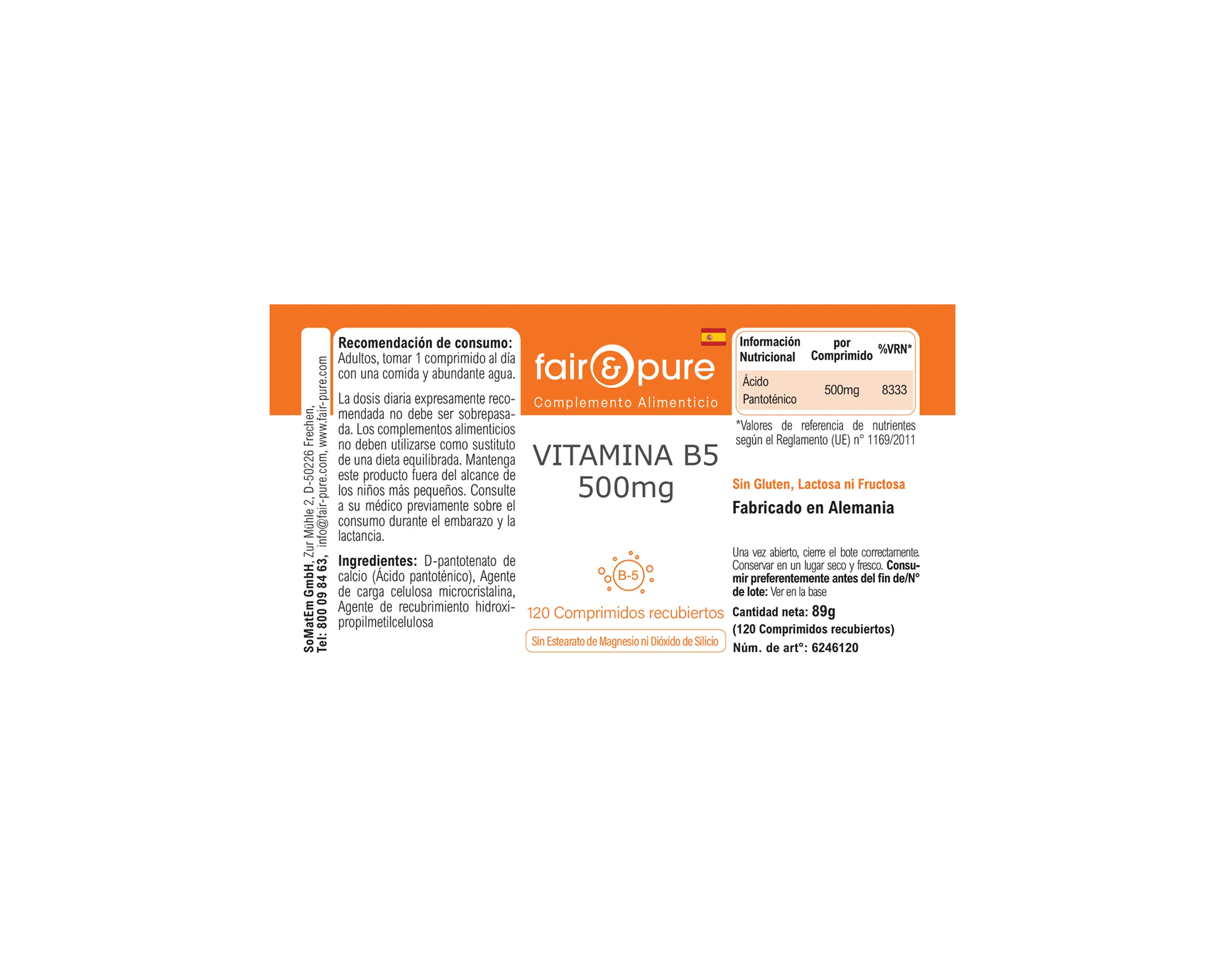 Vitamin B5 500mg - 120 Filmtabletten - schluckfreundlich | fair-pure