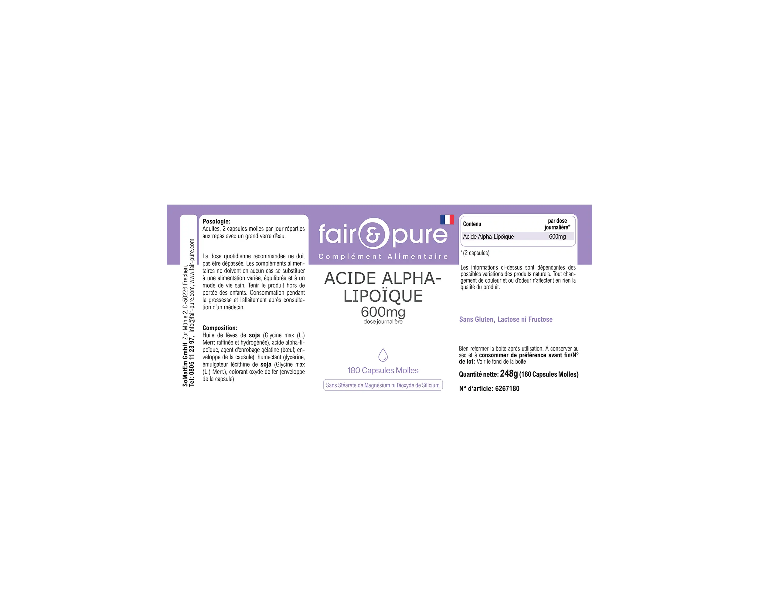 Alpha-Liponsäure 600mg - 180 Softgels | fair-pure