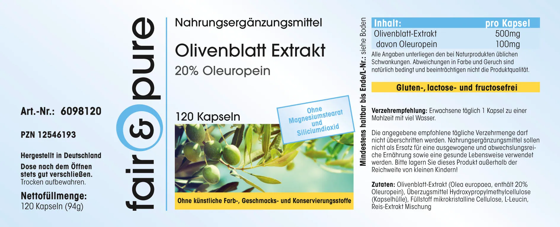 Extrait de feuille d'olivier 500mg