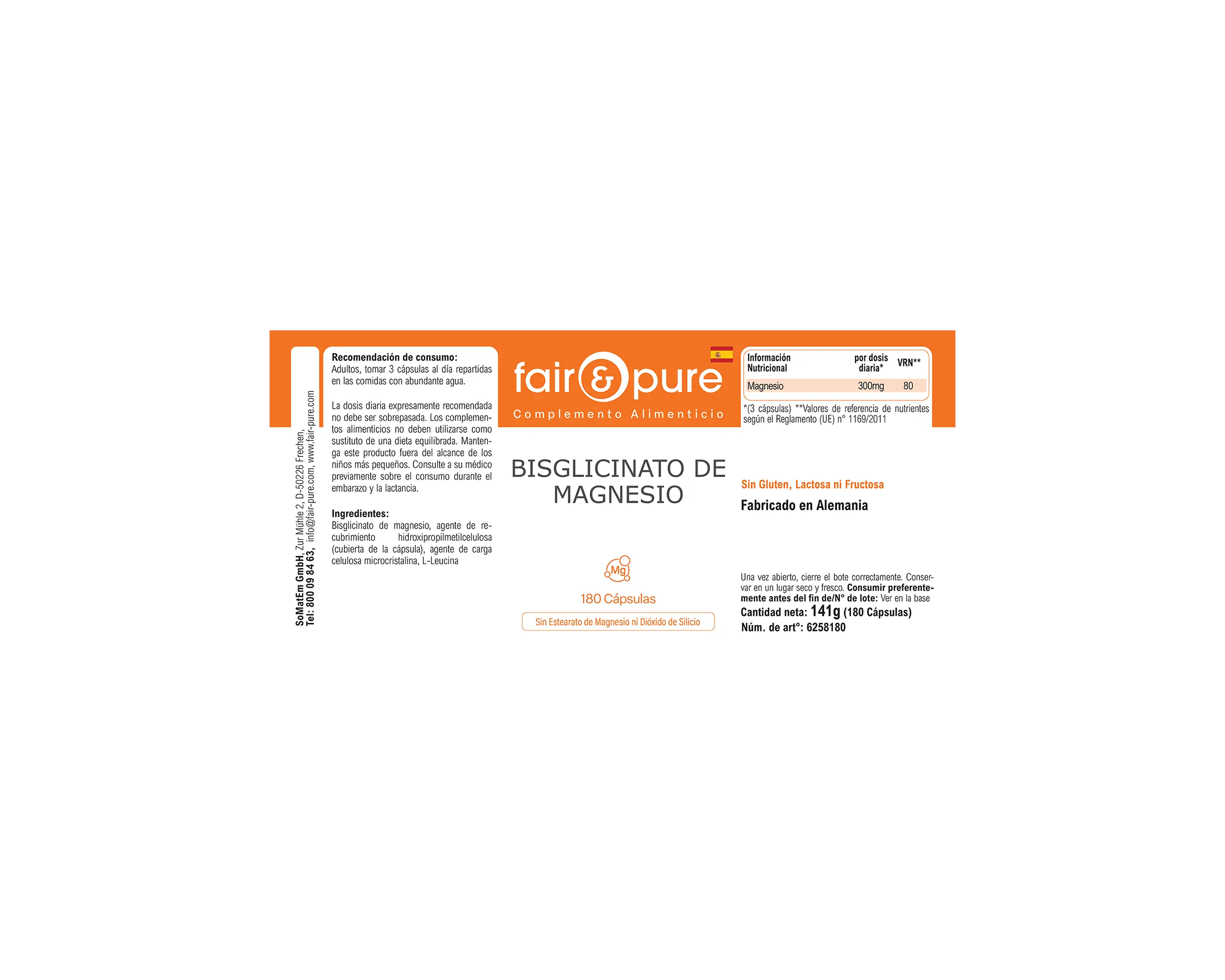 Bisglicinato di magnesio - 180 capsule | fair-pure