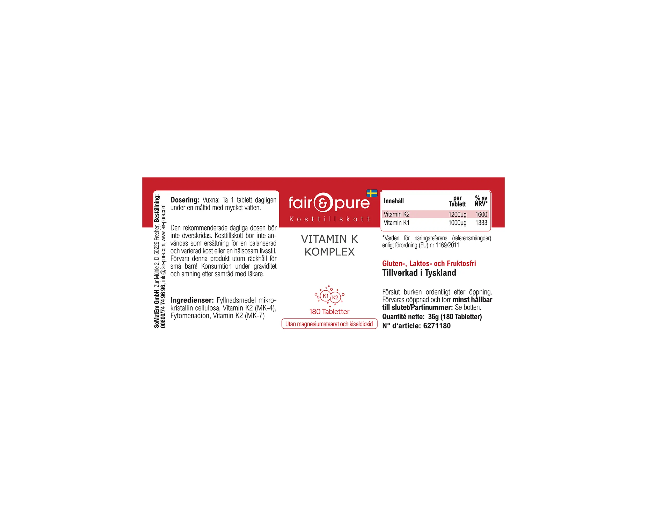 Complesso di Vitamina K - 180 Compresse | fair-pure
