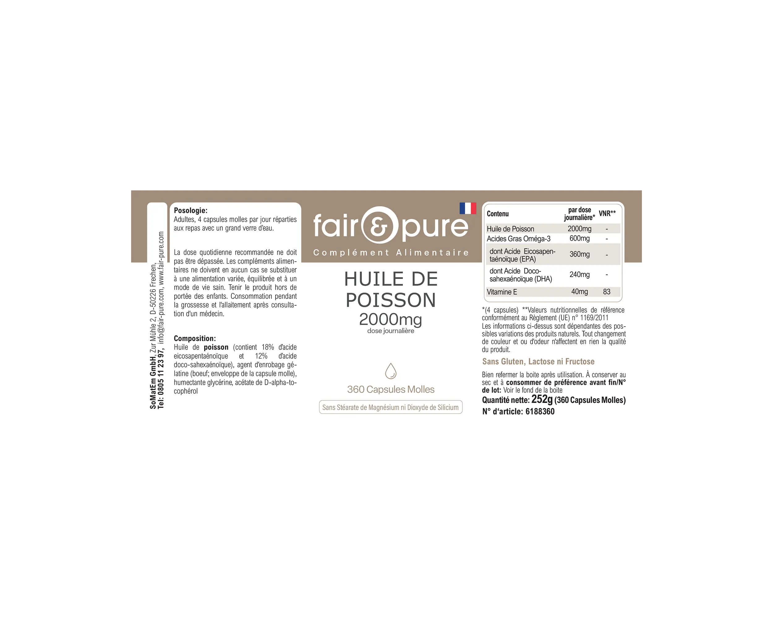 Olio di pesce 2000 mg - 360 softgel - con vitamina E | fair-pure