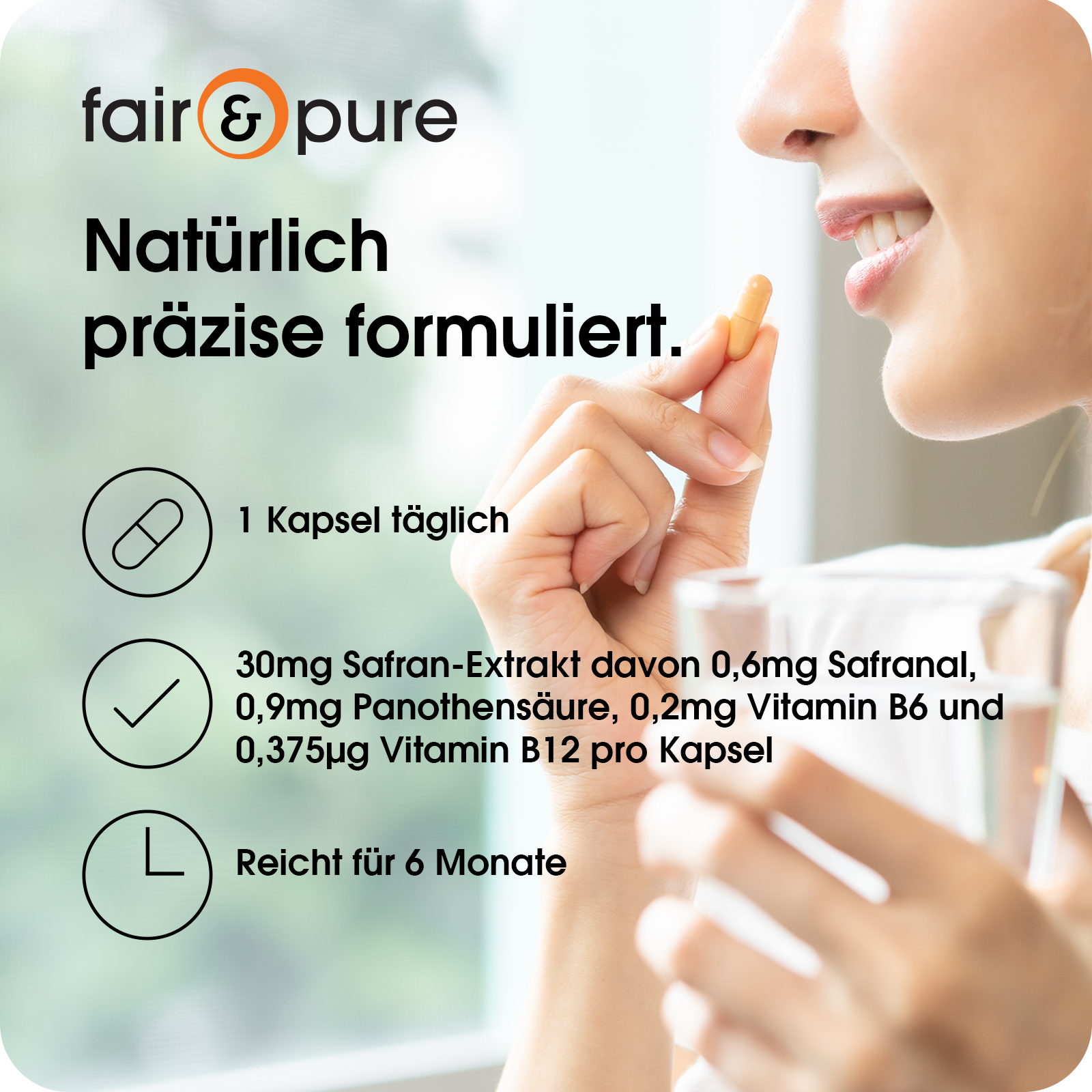 Capsule di estratto di zafferano - 180 capsule - con vitamine B5, B6 e B12 | fair-pure