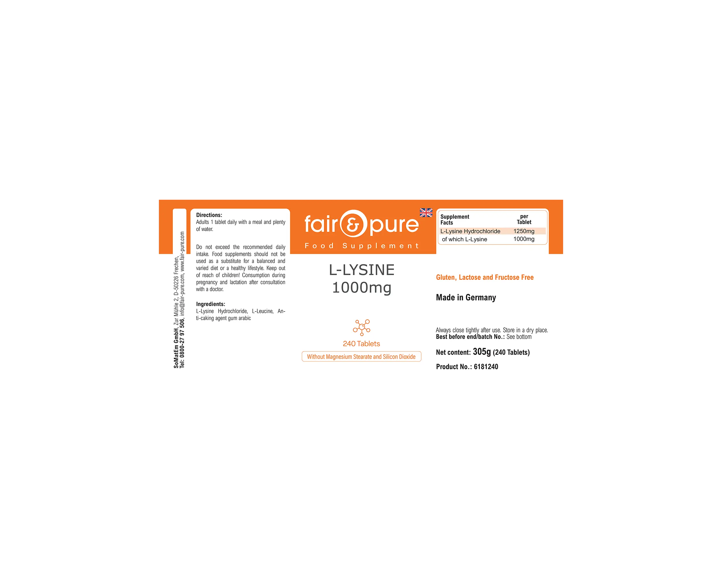 L-Lysin 1000mg - 240 Tabletten | fair-pure