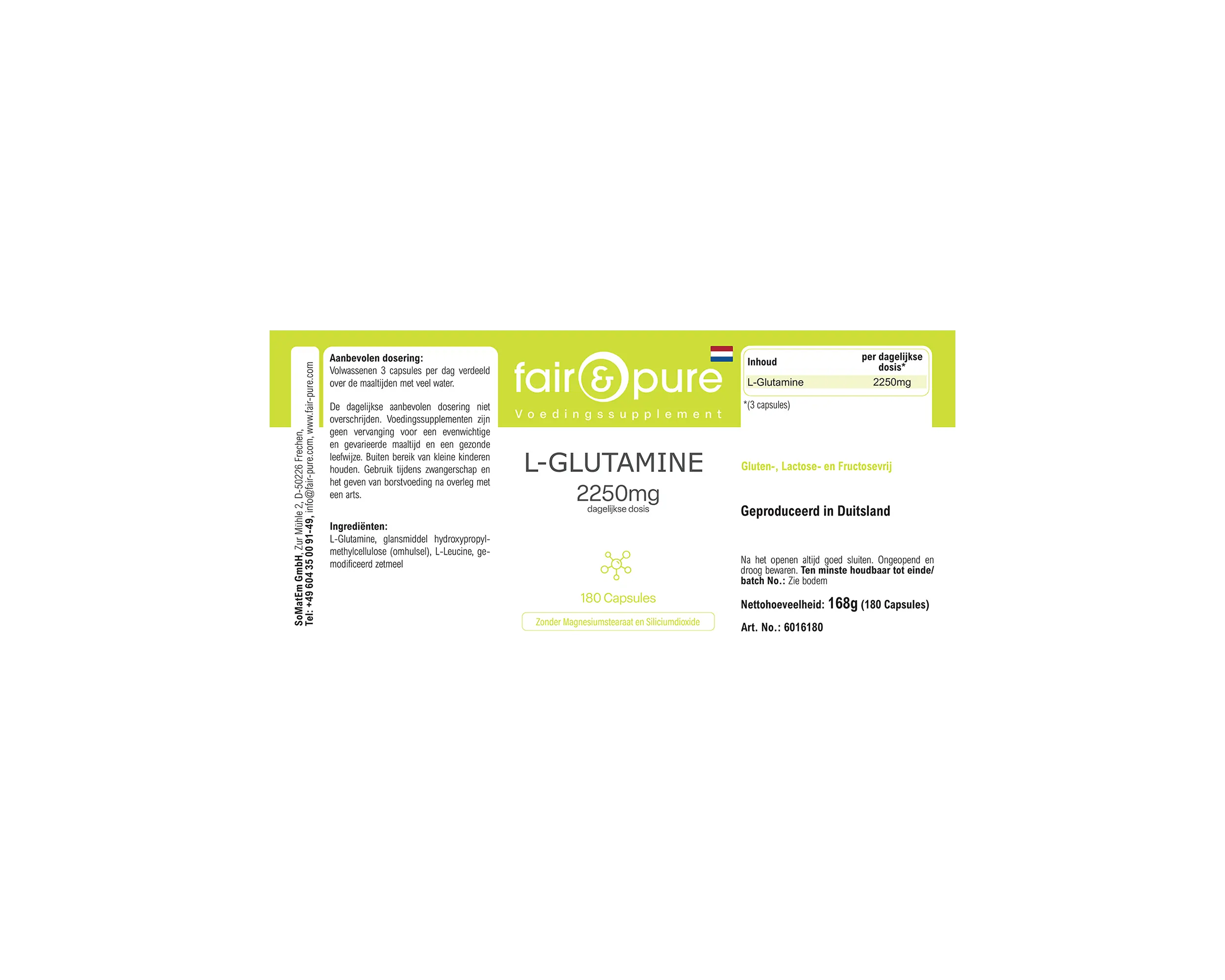 L-Glutamine 2250mg - 180 Capsules | fair-pure