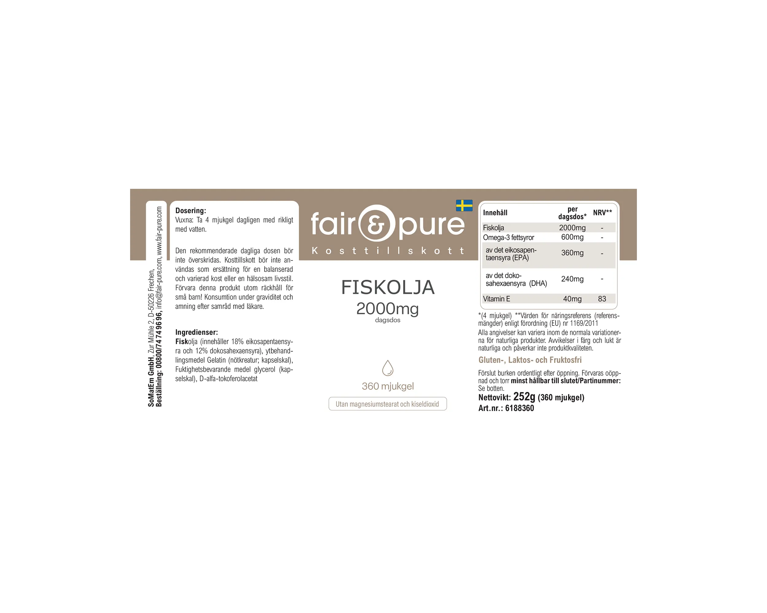 Olio di pesce 2000 mg - 360 softgel - con vitamina E | fair-pure