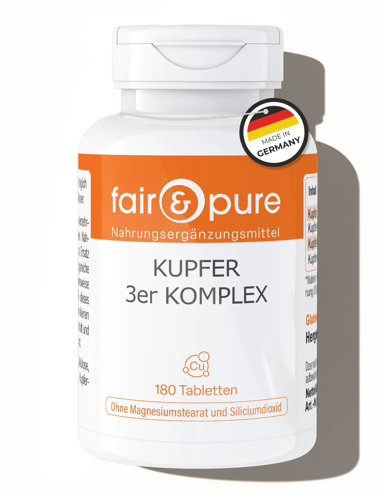 Kupfer 3er Komplex - 180 Tabletten - über 100% Bedarfsabdeckung | fair-pure