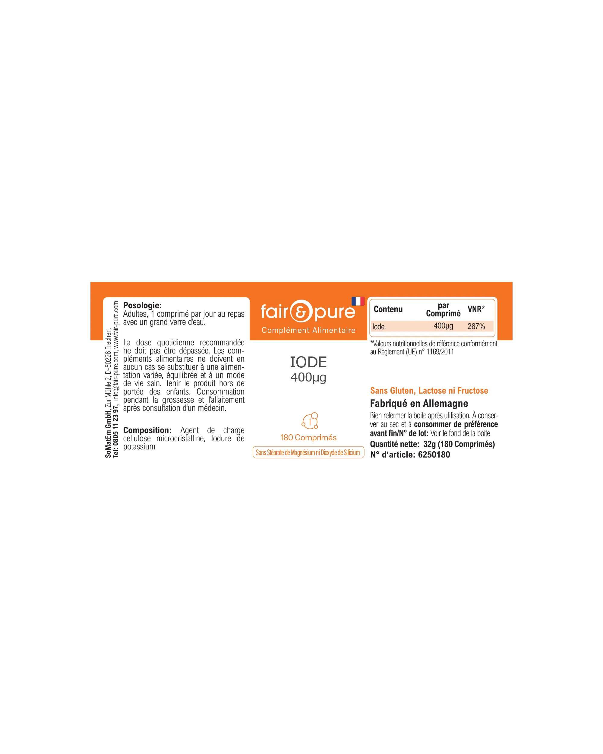 Iodine 400µg – 180 Tablets – Over 100% Daily Value | Fair & Pure