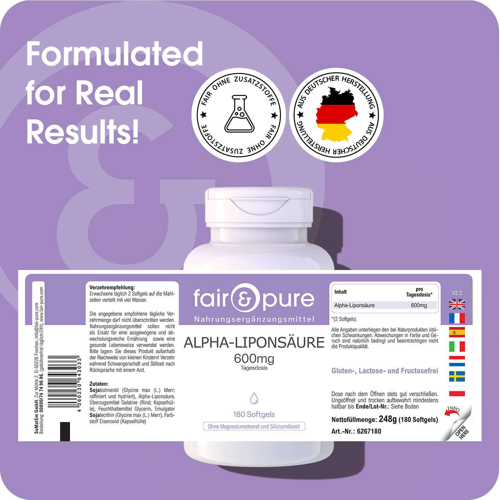 Acido alfa-lipoico 600mg - 180 softgel | fair-pure