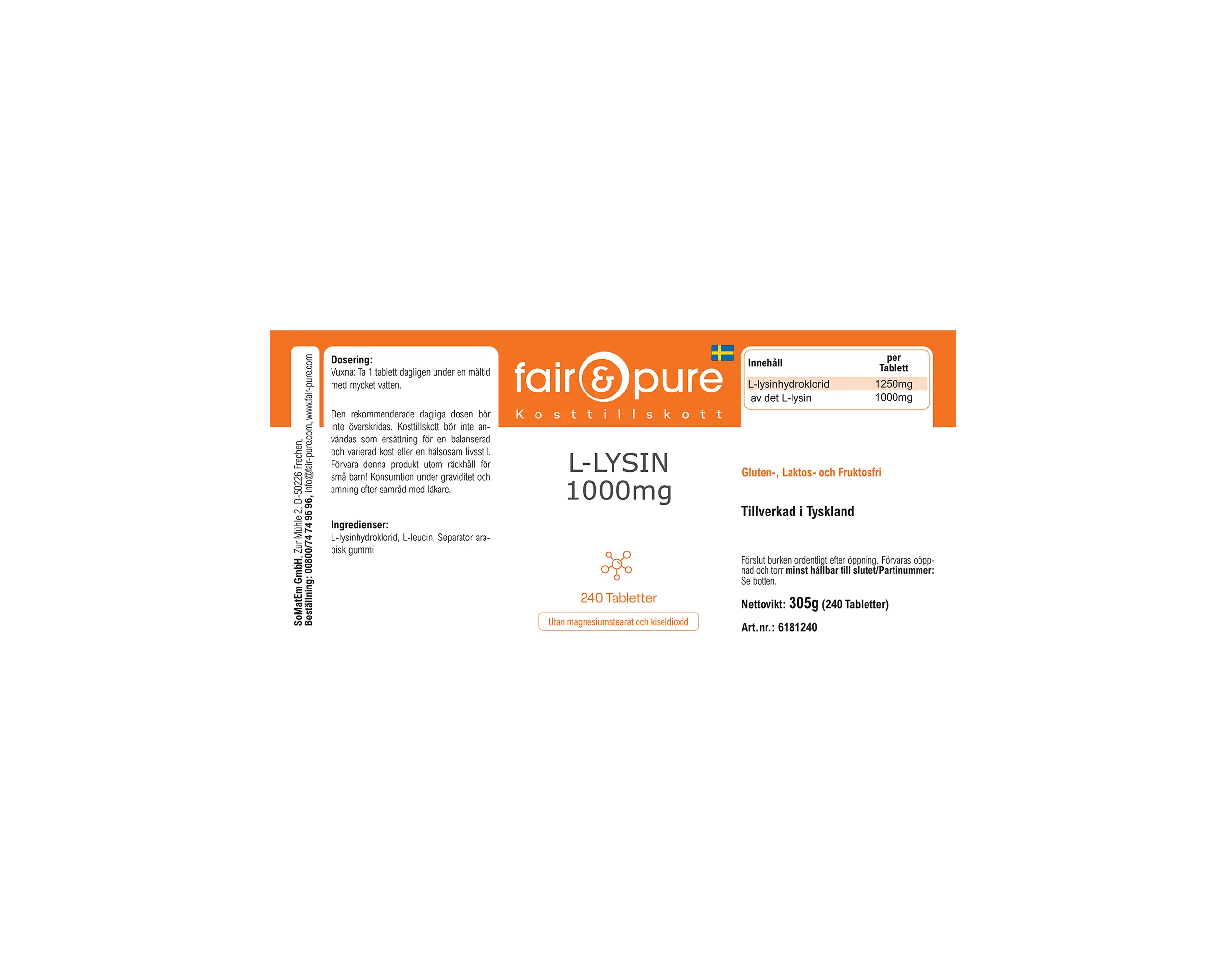 L-Lysin 1000mg - 240 Tabletten | fair-pure