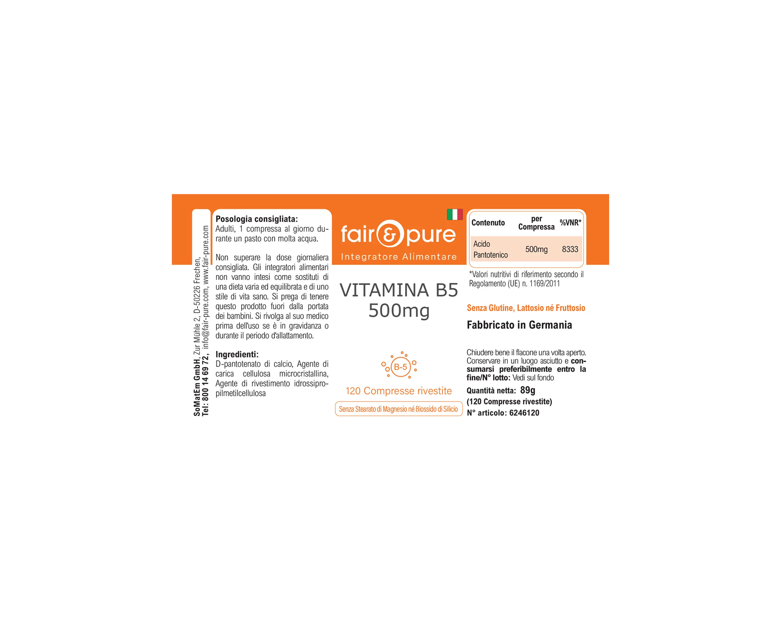 Vitamin B5 500mg - 120 Filmtabletten - schluckfreundlich | fair-pure