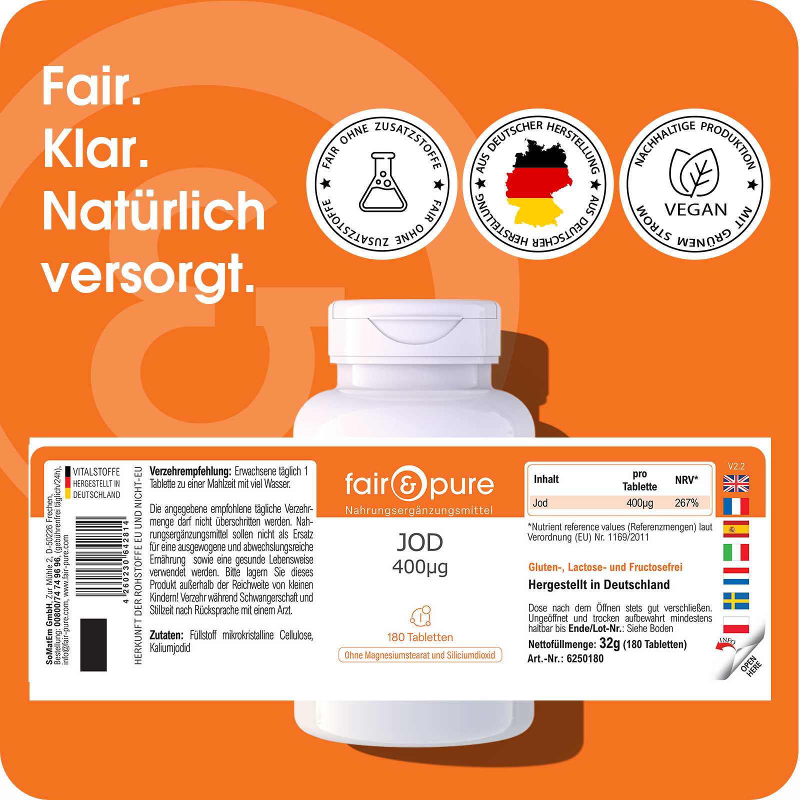 Iodine 400µg – 180 Tablets – Over 100% Daily Value | Fair & Pure