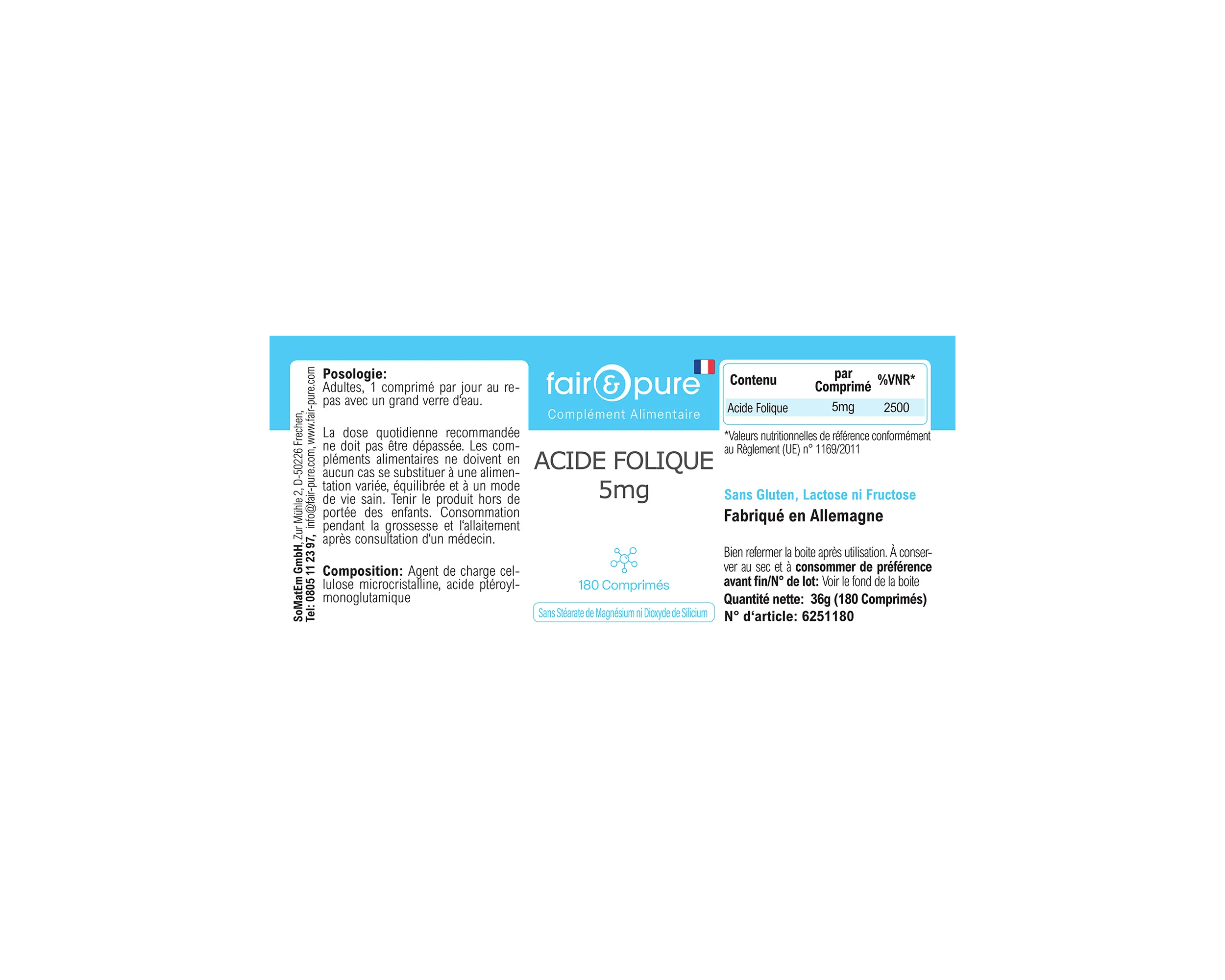 Folsäure 5mg - 180 Tabletten | fair-pure